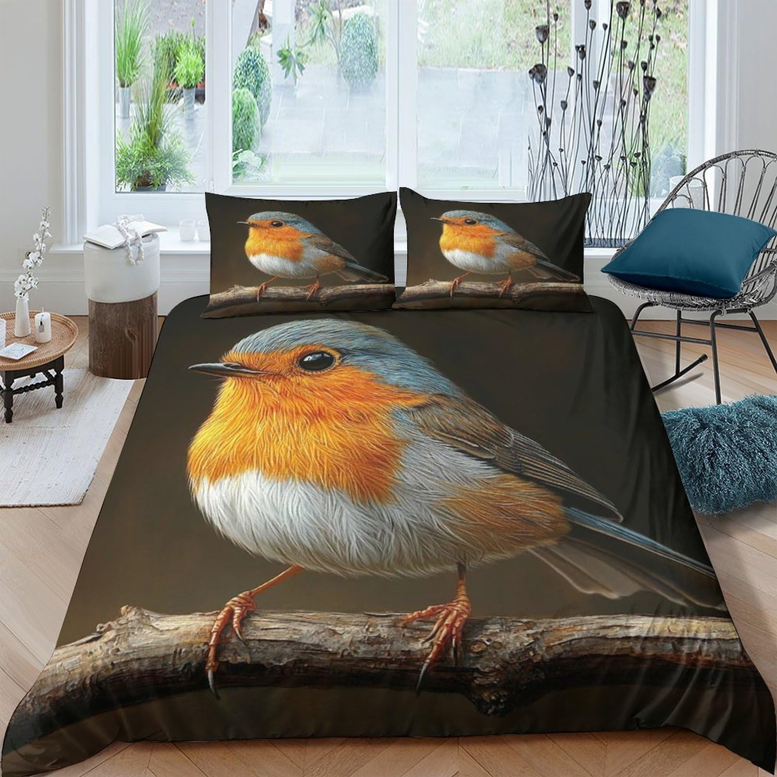 Ctjqhvkz Style-8 3D Printed Robin Bird Fitted Sheet Microfiber Soft Nature Branch Bed Cover For Bedroom Guest Room Decor Protection Single（135X200cm）