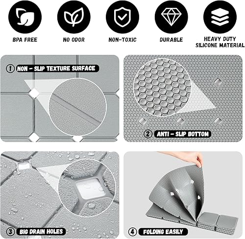 Miniatura 2 de Alfombra de baño para bañera texturizada Alfombra de baño de silicona plegable Alfombra de ducha antideslizante sin ventosas 28 x 17.7 pulgadas -