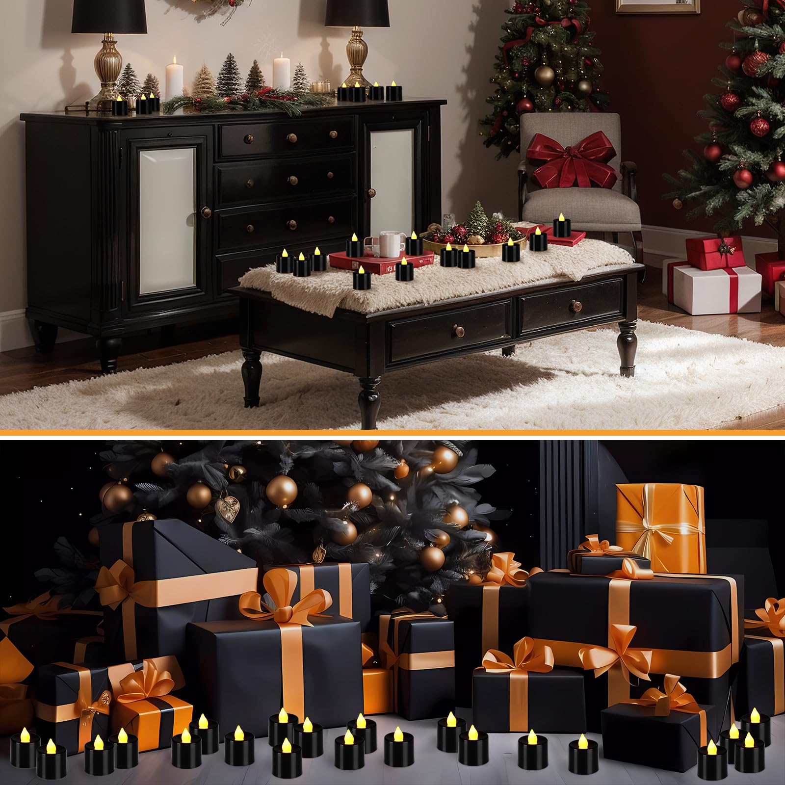 Coume Confezione da 72 lumini senza fiamma, senza fiamma, senza fiamma, LED a batteria, per il giorno più dolce, anniversario, notte romantica, luna di miele, decorazione da tavolo (nero)