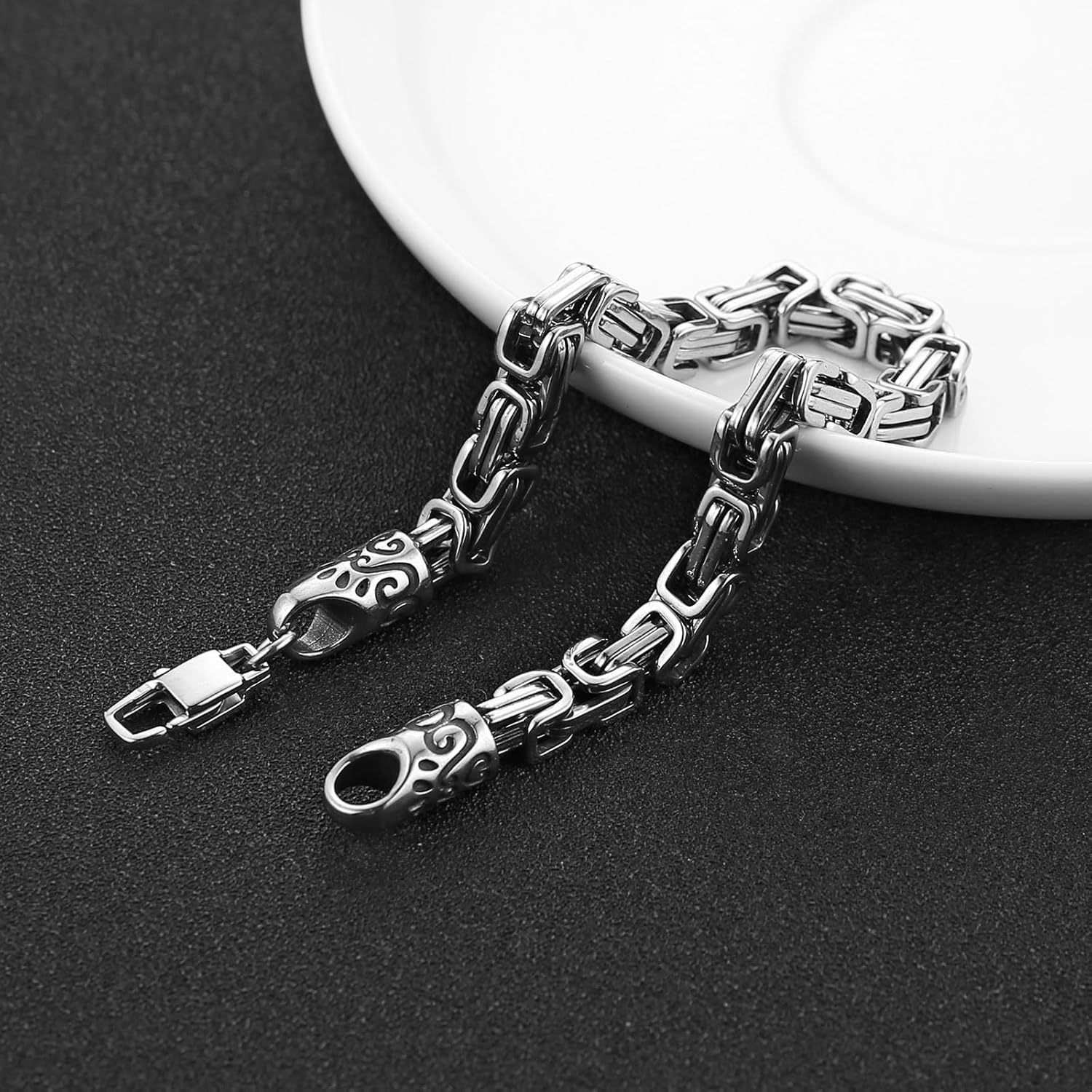 HZMAN 6mm Wide Stainless Steel Byzantine Bracelet for Men 8.5" - Image 4