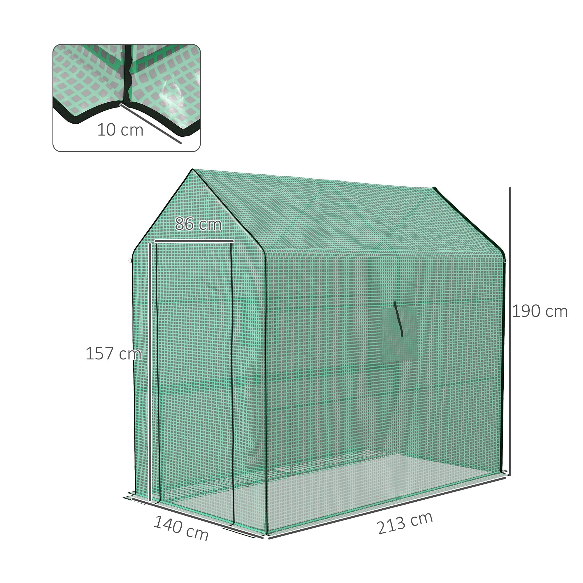 Outsunny Ersatzfolie Ersatzabdeckung mit Rolltür, Gewächshausfolie mit UV-Schutz, Seitenfenster, PE-Folie für Tunnelgewächshaus, Grün NUR Folie 140 x 213 x 190 cm