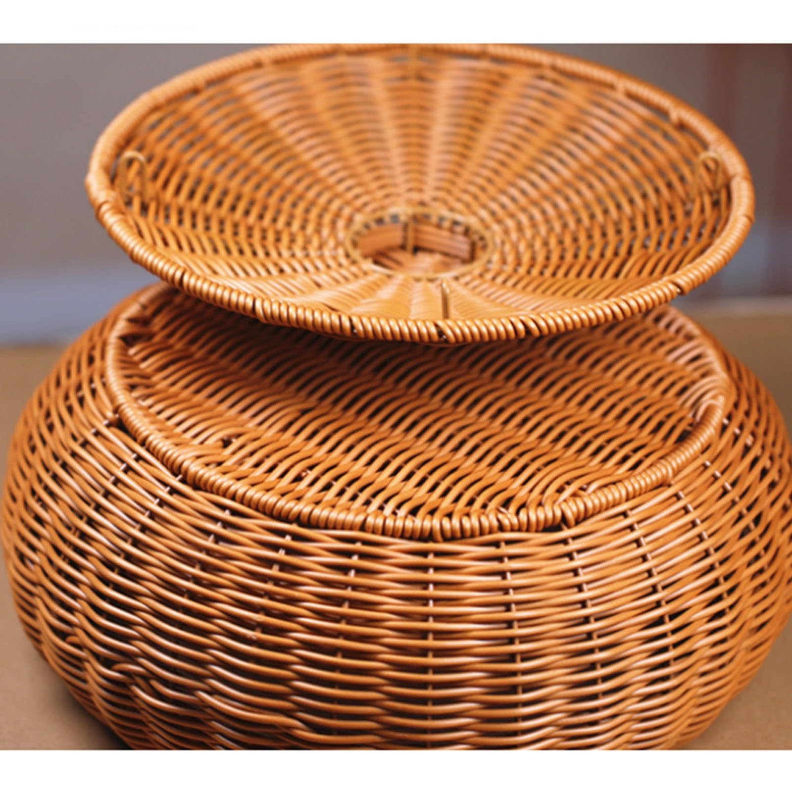 Cesto portaoggetti in rattan con coperchio, vassoio in vimini multiuso intrecciato a mano per cucina, picnic e decorazione della casa, ideale per organizzare