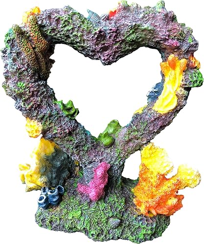 Miniatura 1 de majoywoo Arrecife de coral en forma de corazón para decoración de acuarios, decoración de peceras de resina artificial, accesorios para peceras Betta