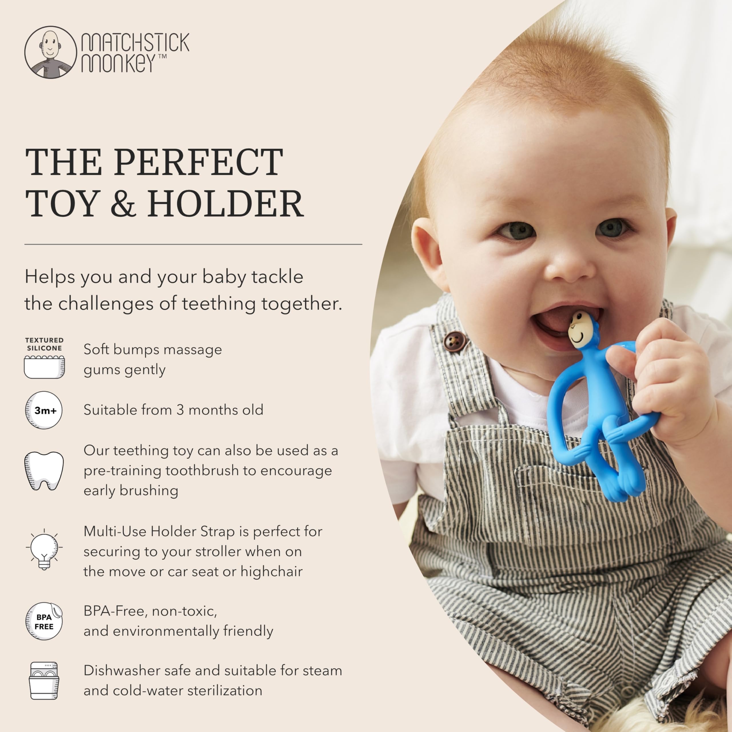 Matchstick Monkey Antimicrobial Silicone Teether & Gel Applicator, Easy Grip - Image 3