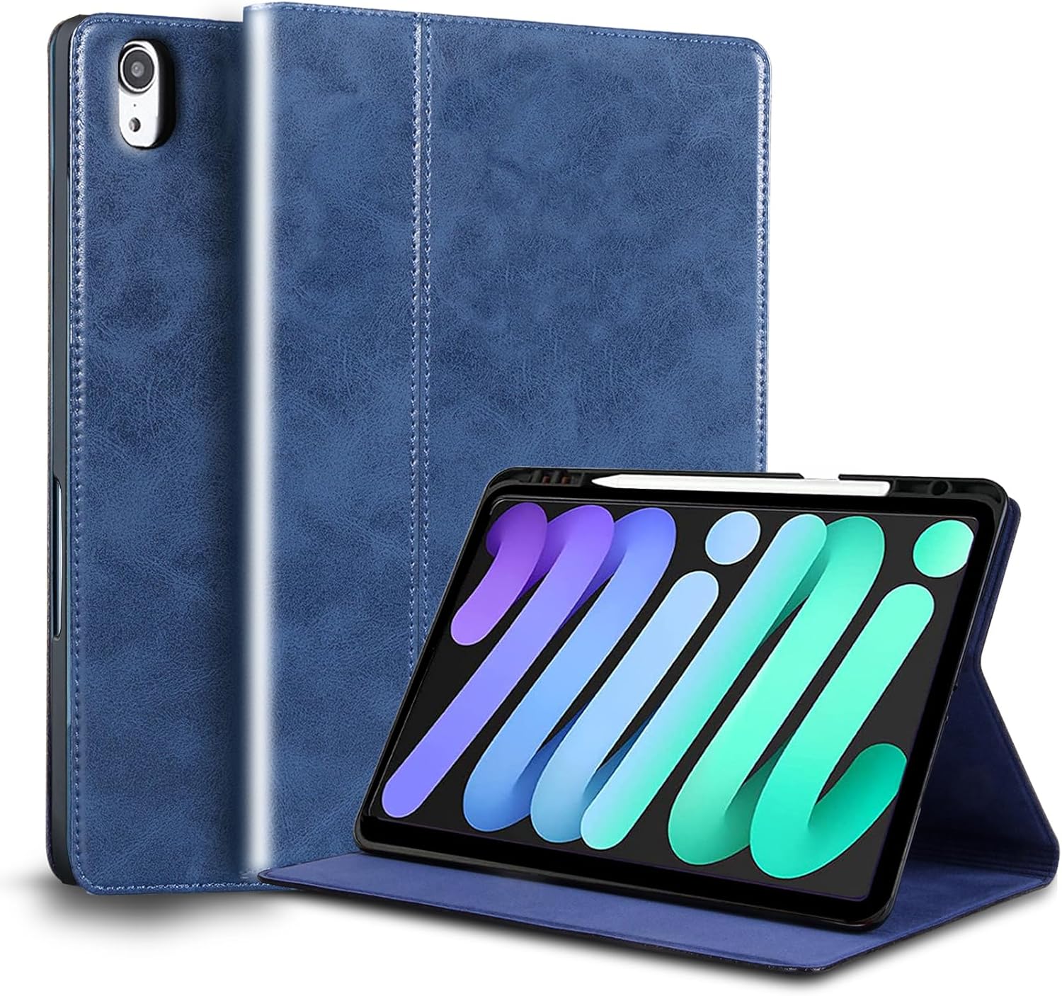 for Ipad (A16) 11th Gen 11 inch 2025 and Ipad 10th Generation 10.9-inch Case 2022 Genuine Leather Cover Protective Shell,Built-in Pencil Holder and Auto Wake/Sleep.Blue