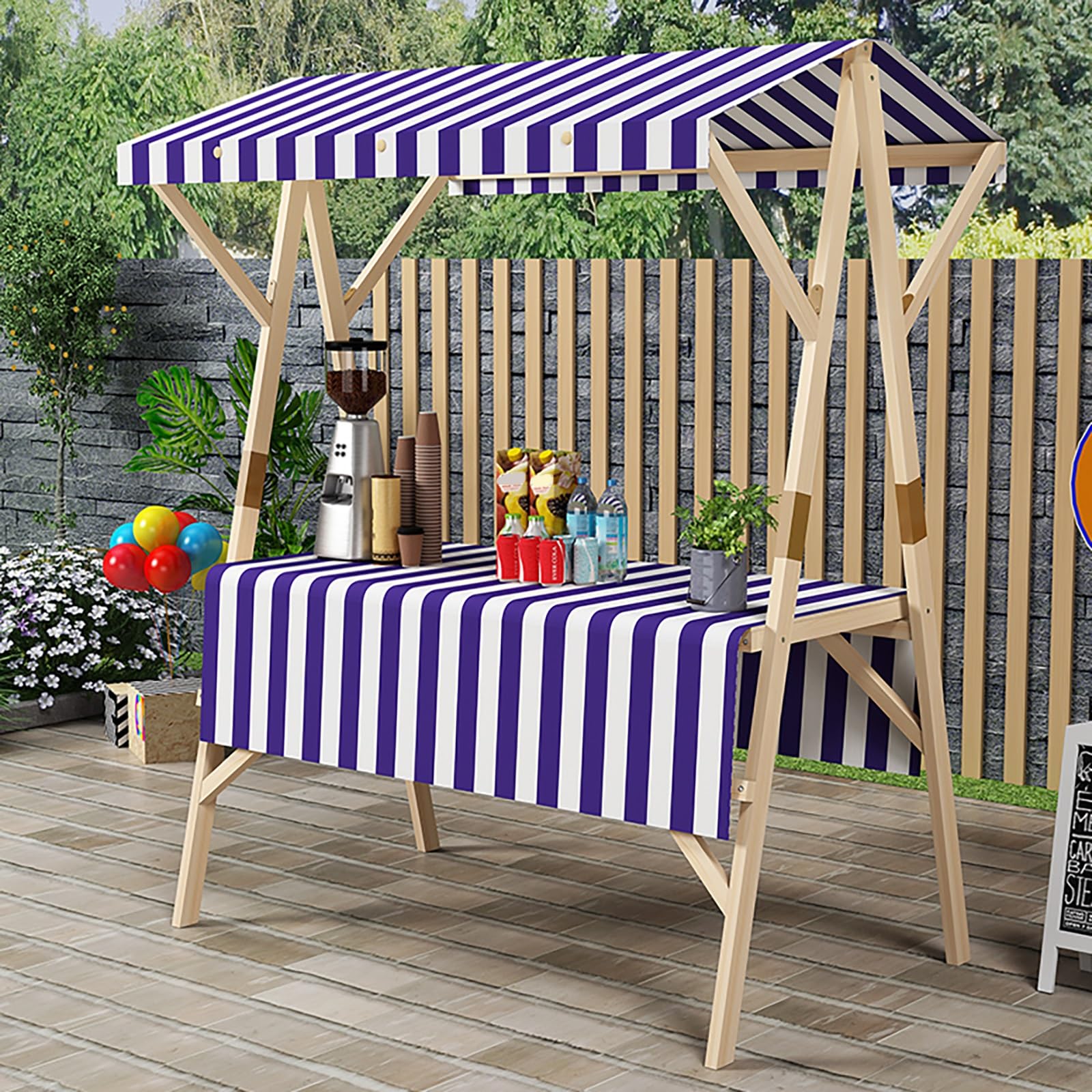 Marktstand Imbisswagen Marktstand-Display Aus Holz, Süßigkeiten/Eis-Verkaufsstand mit Markise Faltbare Bauernmarktstände for Straßen/Bauernmärkte(Blue,150cm/59in)