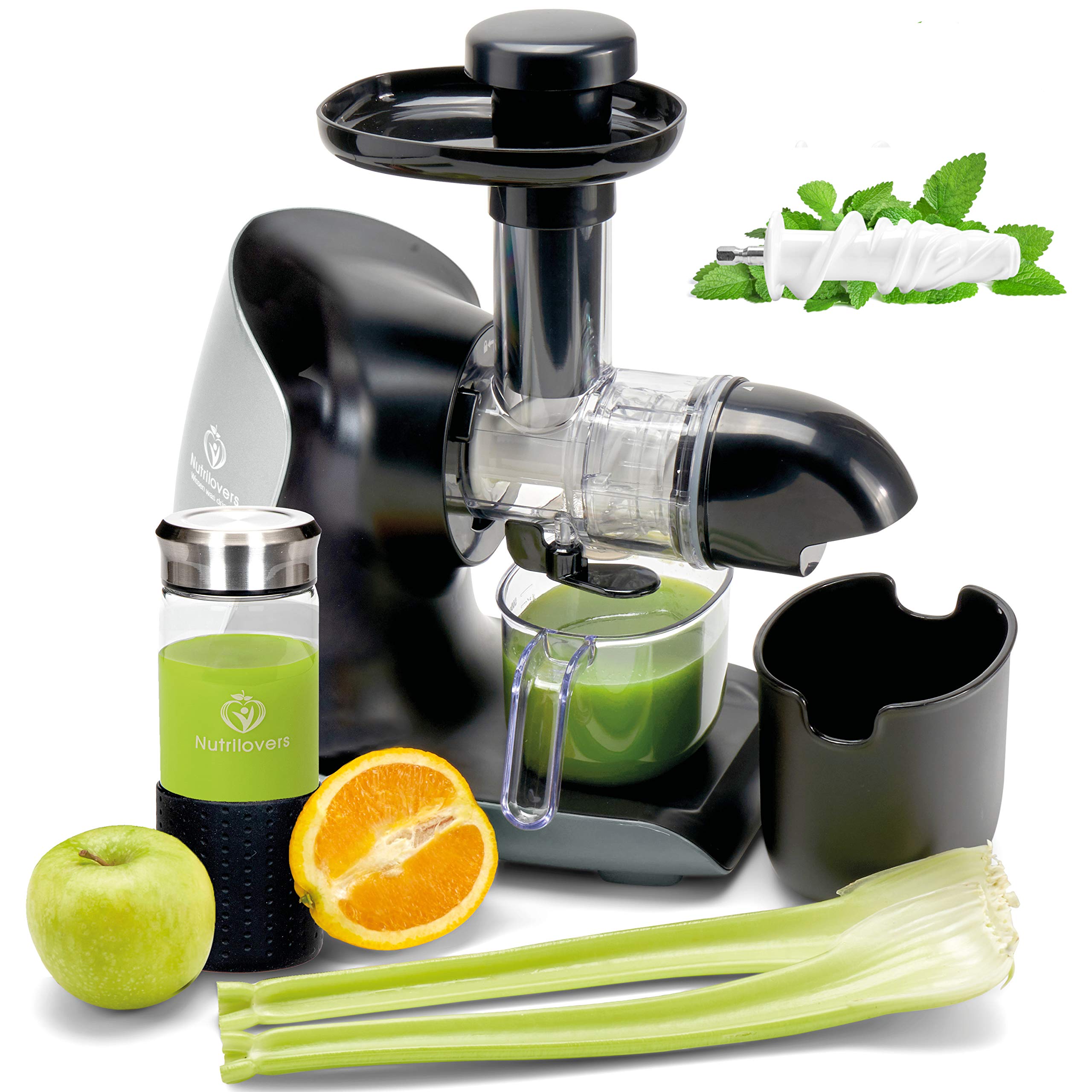 GREEN-PRESS KERAMIK Horizontaler Slow Juicer mit Keramik Pressschnecke BPA-frei | Sellerie, Selleriesaft, Weizengras, Kräuter Grüne Detox Säfte | Allround Entsafter elektrisch