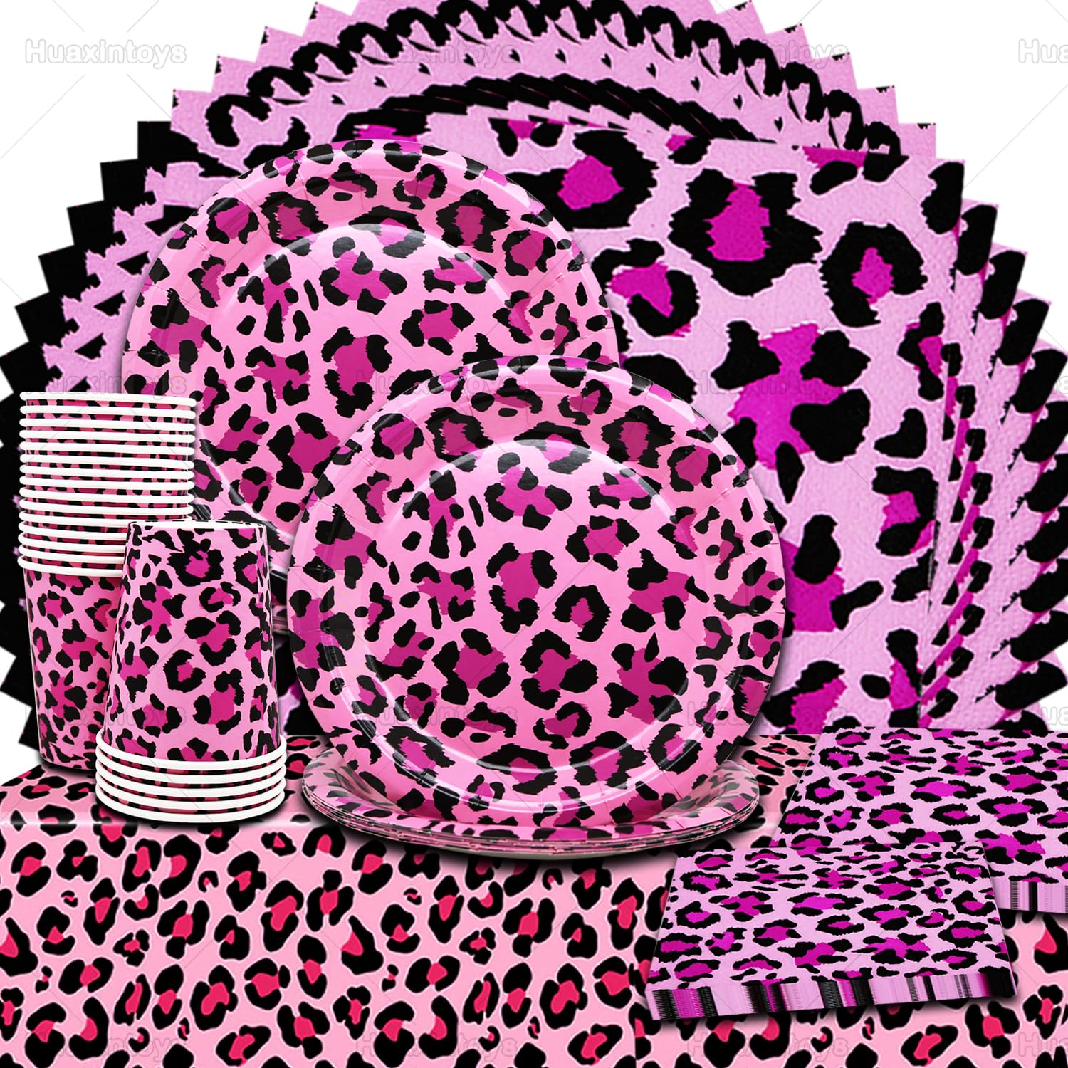 61 Piezas Vajilla para Fiesta de Leopardo, Estampado Leopardo Suministros de Fiesta, Platos Tazas Servilletas de Decoraciones de cumpleaños temáticas de Safari de Animales