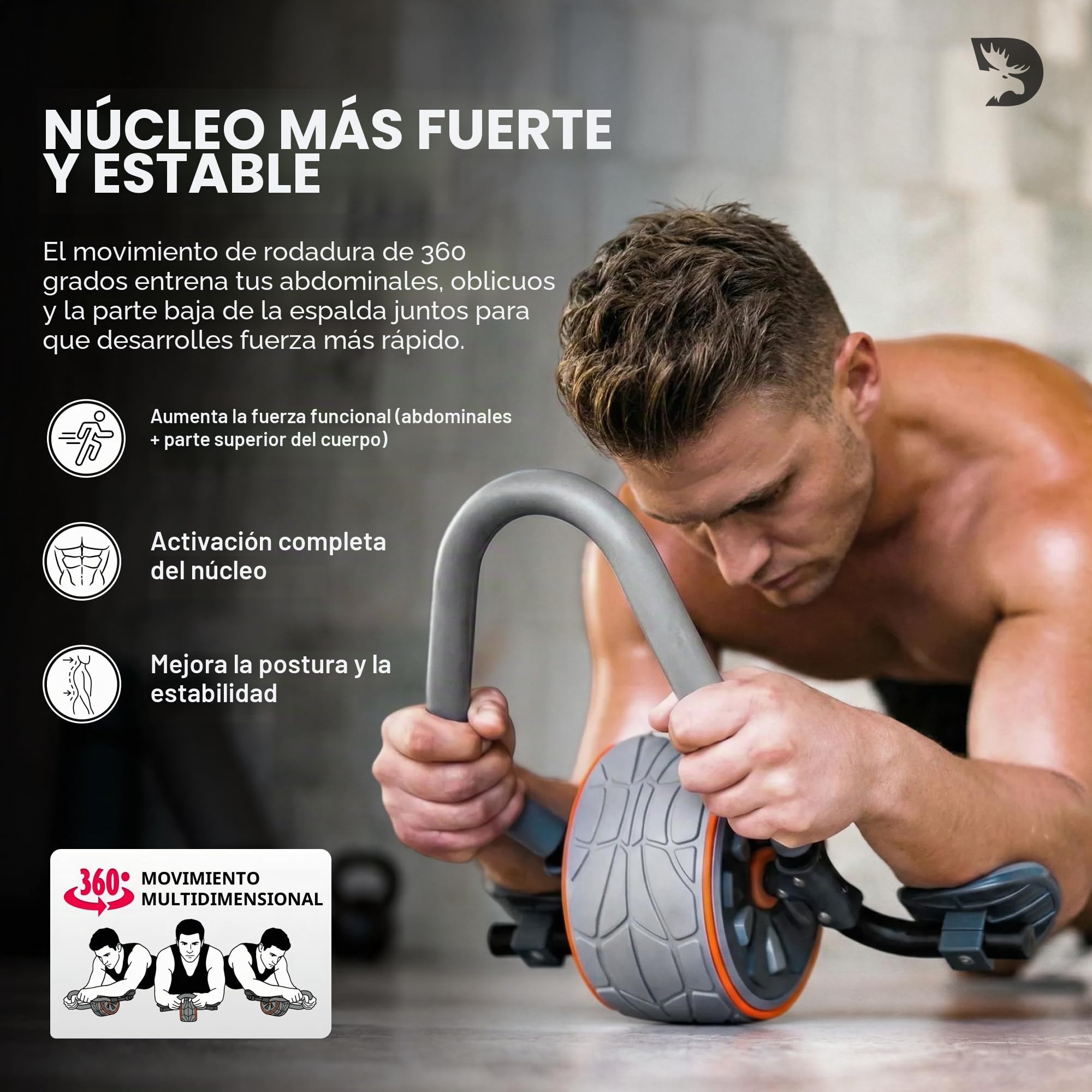 DMoose Fitness Rueda de rodillo para abdominales con soporte para el codo y 2 rodilleras, entrenador de ejercicio abdominal para entrenamiento de fuerza central, equipo de entrenamiento de abdominales