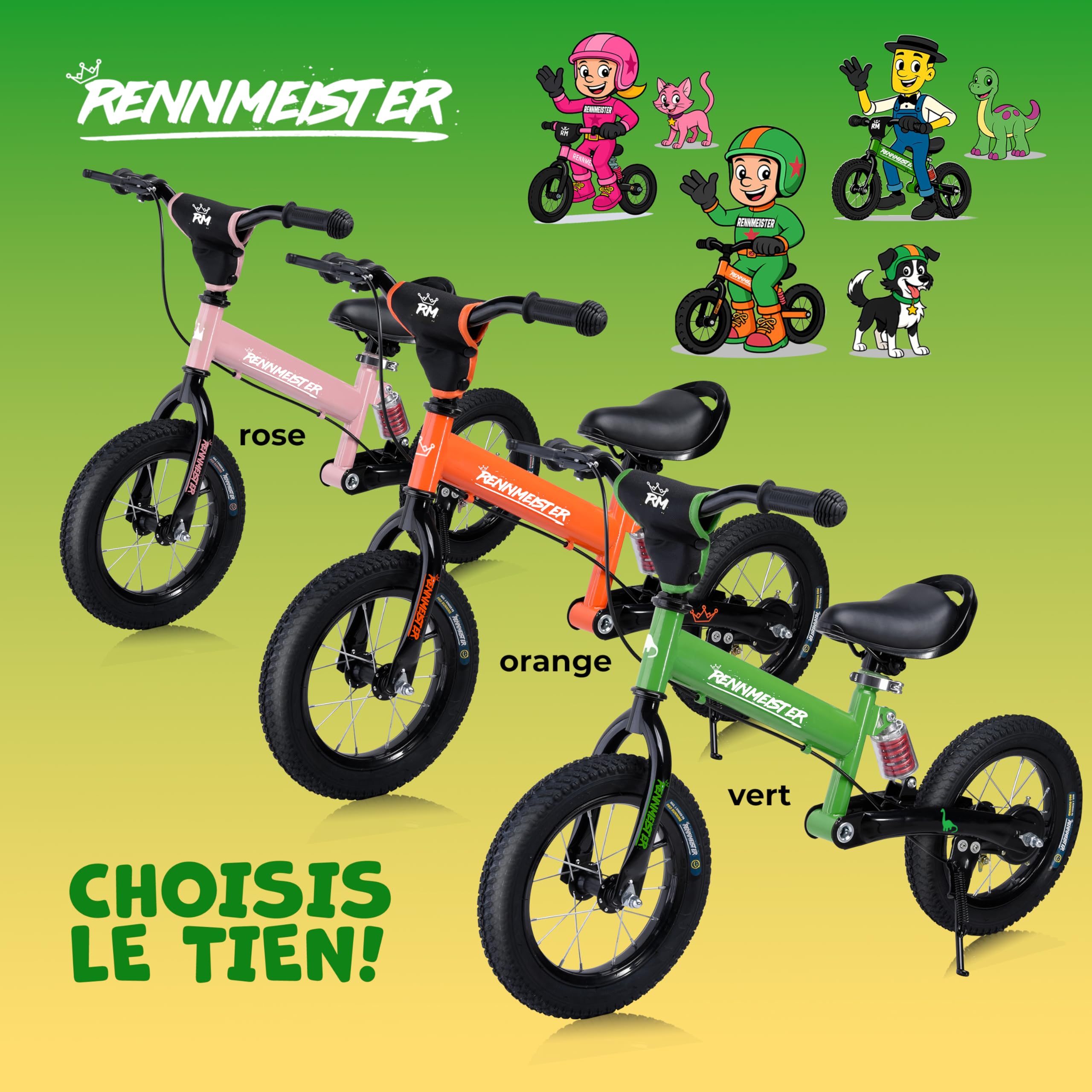 Draisienne pour Enfants Rose - Vélo sans pédale avec Guidon, Selle réglable, Frein - Vélo d'apprentissage avec Suspension, vélo d'équilibre Pneus jusqu'à 50kg