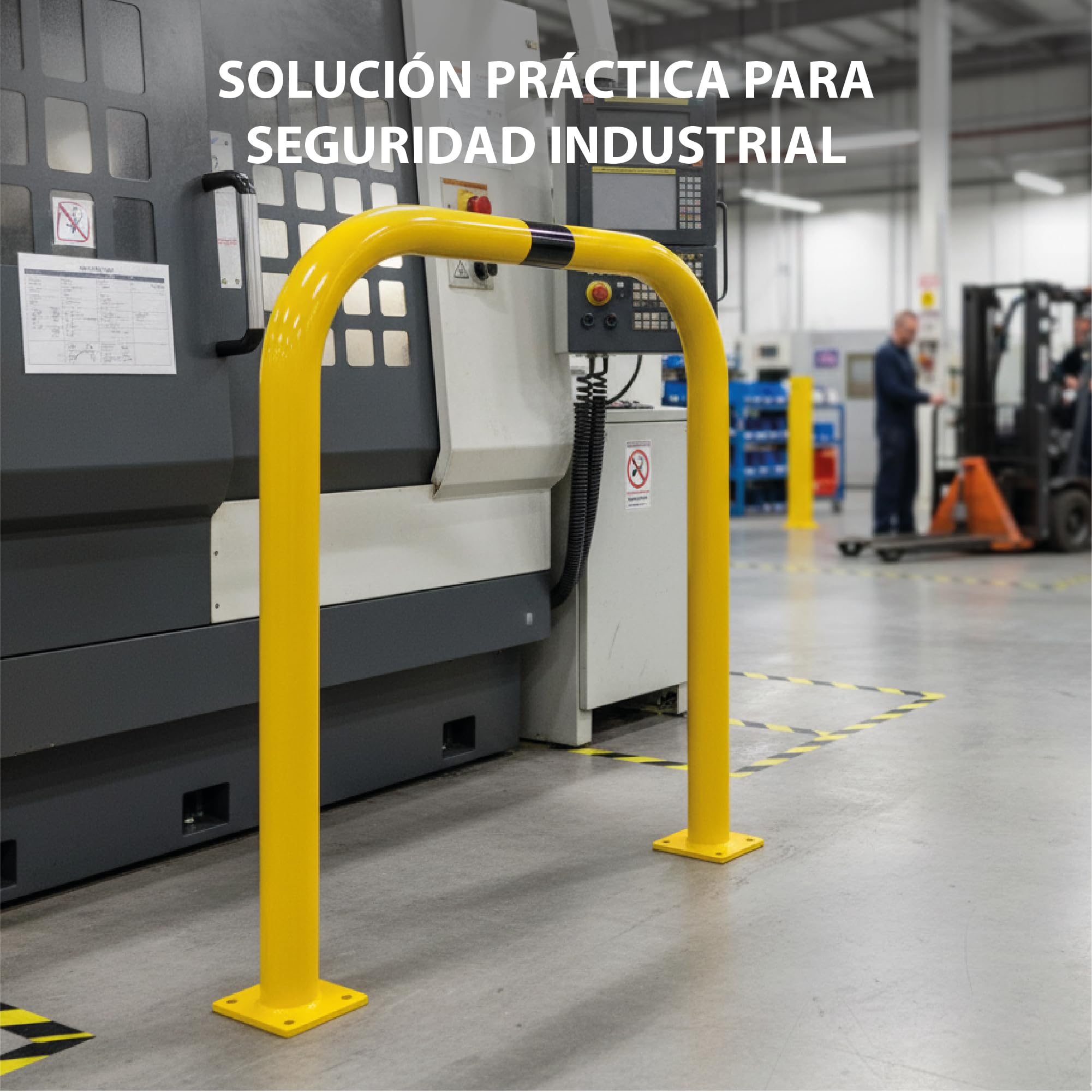 Barra de Protección Metálica de Acero Amarillo con Franjas Negras | Barreras de Seguridad Industrial para Almacenes, Parkings y Garajes | Alta Visibilidad, Fijación Estable y Diseño en U (1200x1000mm)