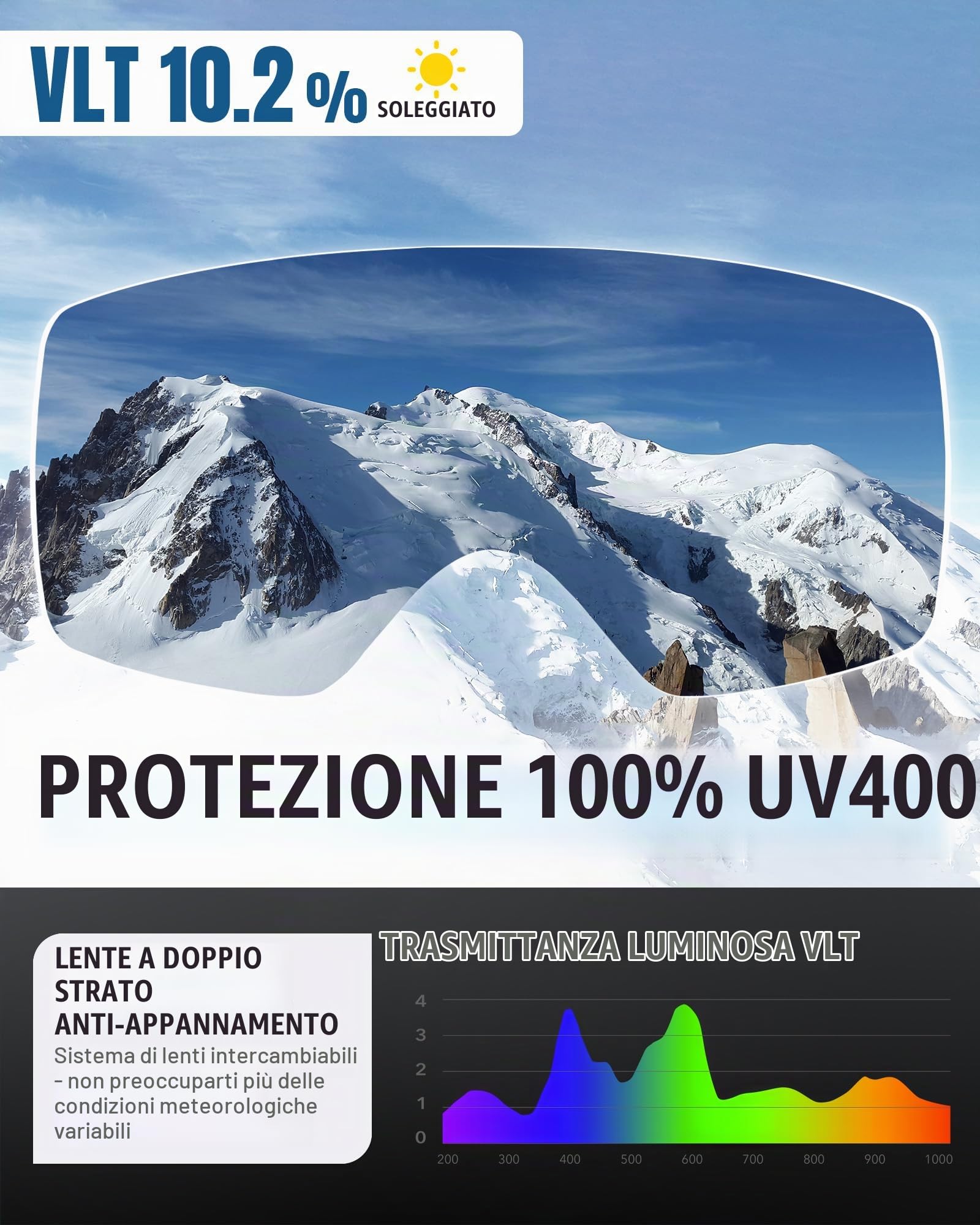 Occhiali da Sci, Occhiali da Neve Per Uominionne Signore Giovani, Occhiali da Snowboard Sopra Gli Occhiali, Occhiali da Sci Con Lenti Intercambiabili, OTG Protezione UV