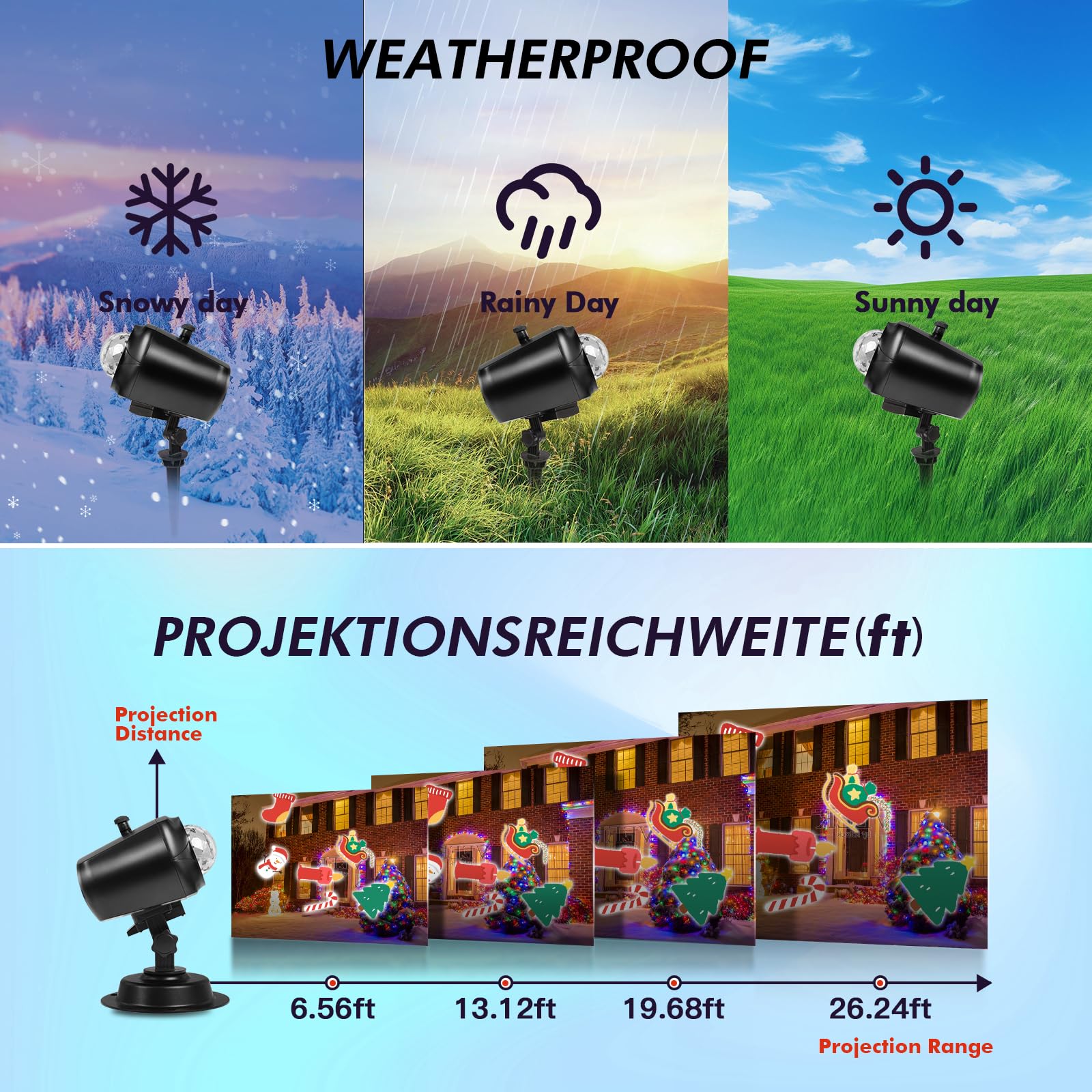 Projektor Weihnachten Aussen, 2-in-1 Dynamische Projektor Lichter 96 Cartoon,12 Themen,10 Wasserwelleneffekt mit Fernsteuerung Timer Weihnachtsdeko außen Innen Wasserdichte mit für Weihnachten Party