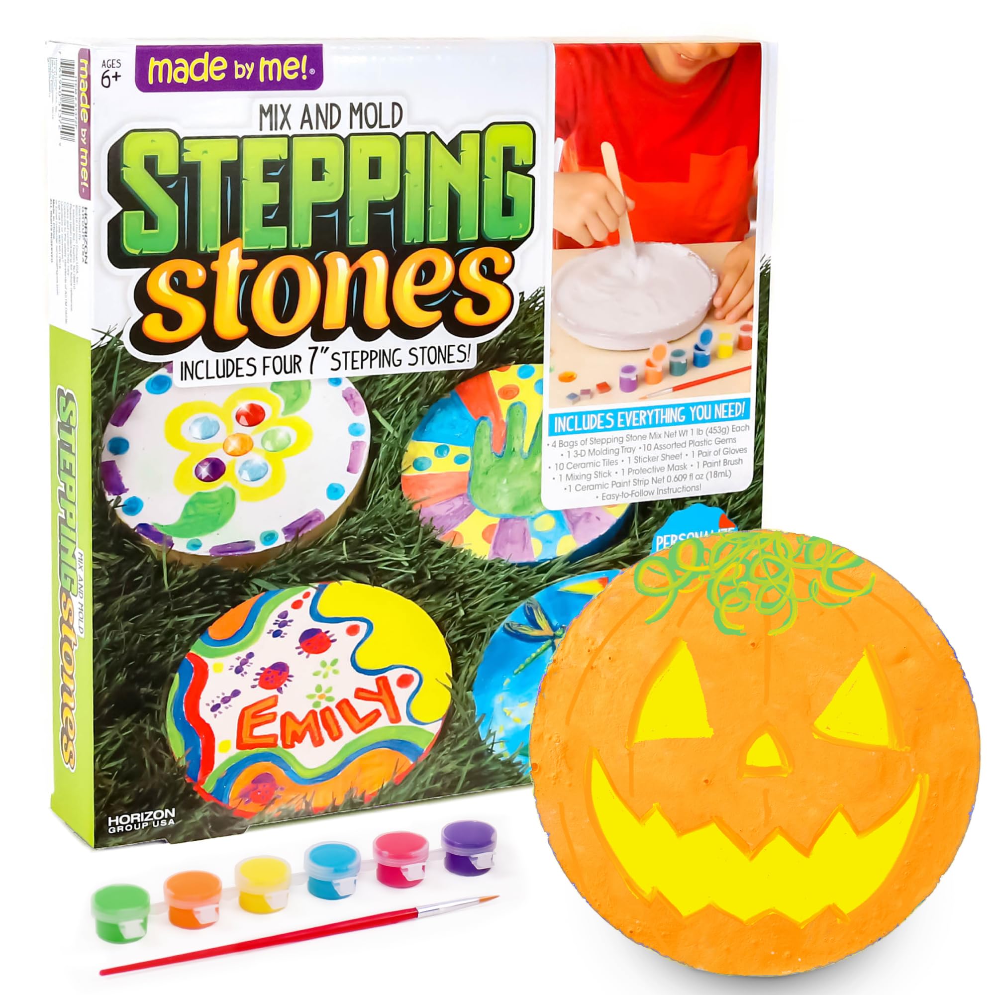 Made By Me Mix & Mold Your Own & Make 4 DIY Personalized Stepping Stones, Great Spring & Summer Weekend Activity, Perfect Keepsake, Birthday Party Idea for Kids Ages 5, 6, 7, 8, 9, Multicolor