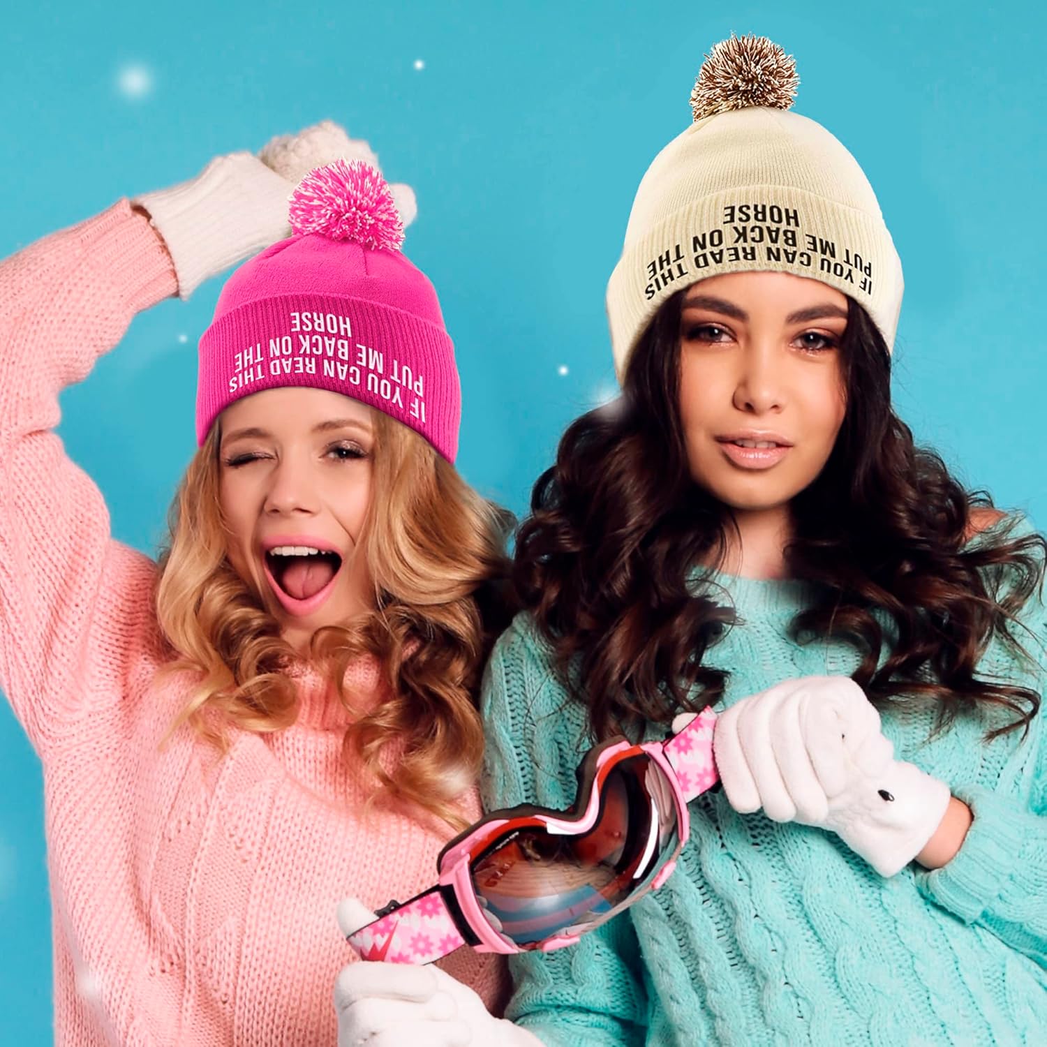 If You Can Read This Put Me Back On The Horse - Cute Bobble Beanie Hat for Girls - Horse Riding Gifts - Image 5