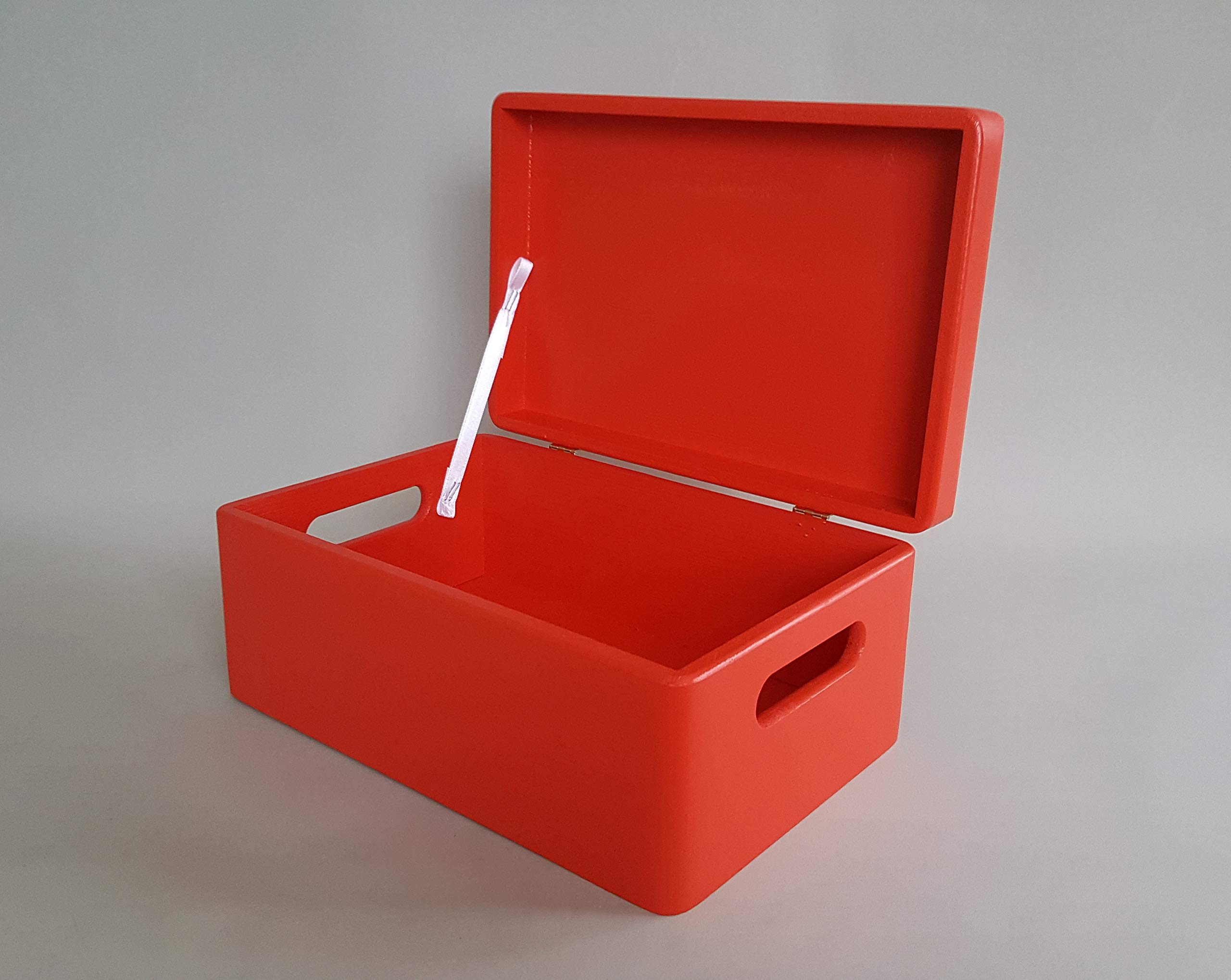 Plain Wood RED Storage Box with Lid Handles Hinges Souvenirs Memory Keepsake Boxes 30x20x14cm Craft Decoupage