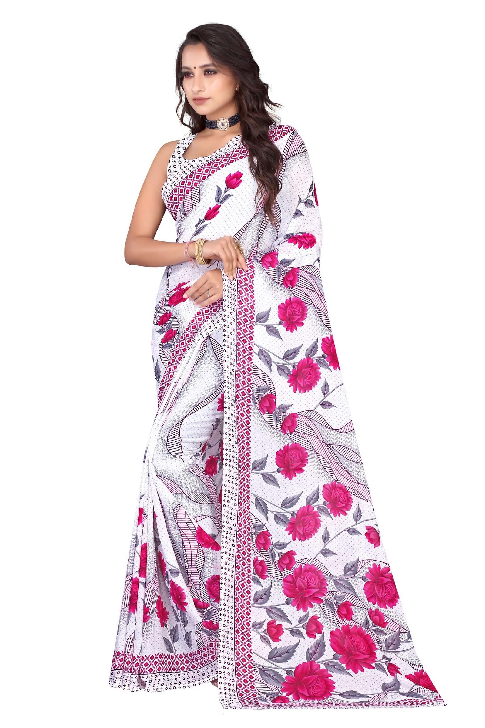 leelavati Printed Bollywood Georgette Saree (White, Pink) (S-VS-1179-WHITE-PINK)-picture-25