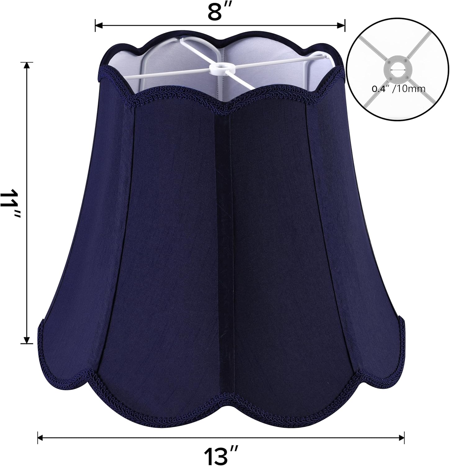 GOSO 13 Inch Medium Blue Wavy Scalloped Lamp Shade for Table Lamp and Floor Lamps Replacement,Art Deco Floral Petal Edge Faux Silk Lampshade,8×13×11 Inch Spider Lampshades for Bedroom,Easy Assembly