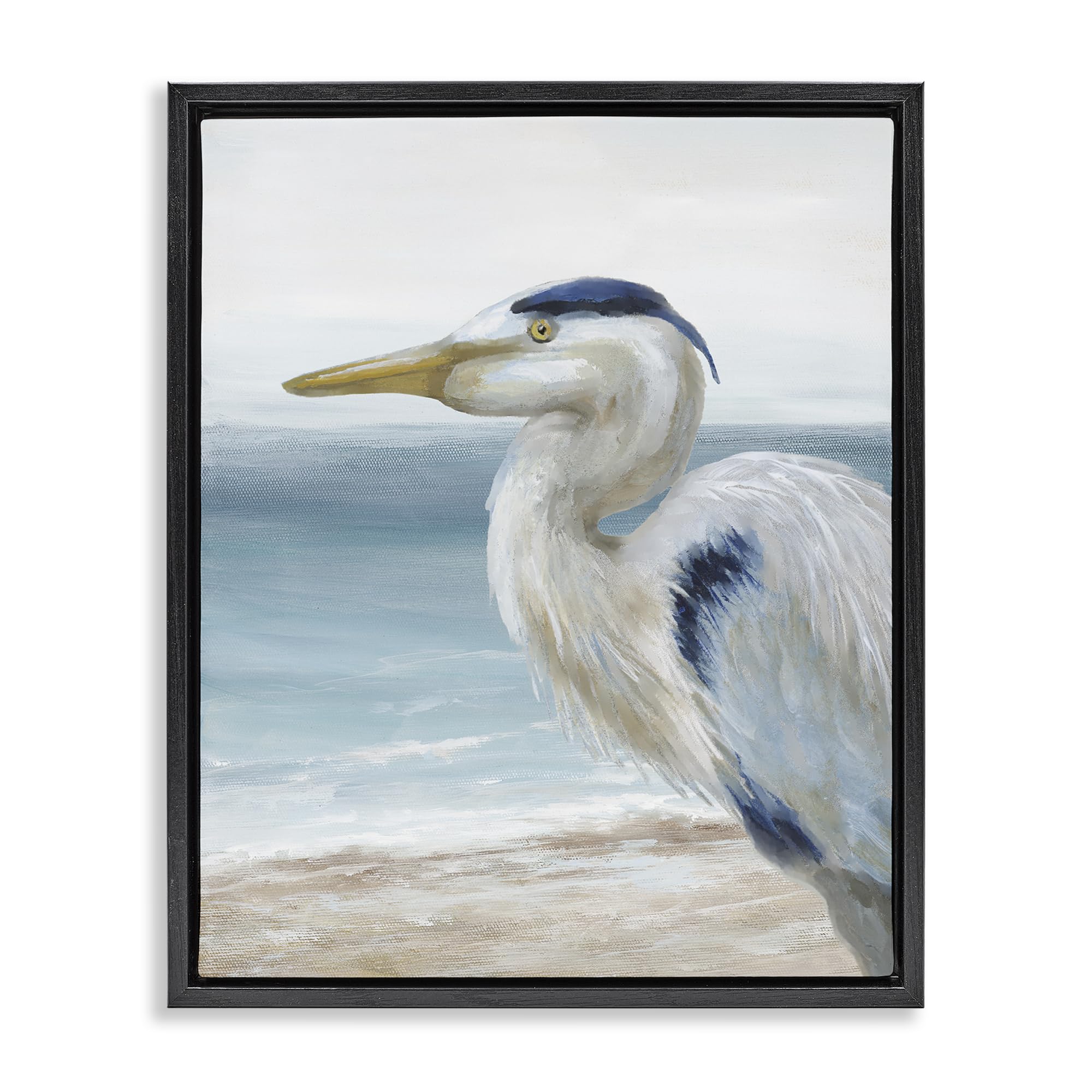 Stupell Industries Jet Black (Matte) Left Gazing Heron Coastal, 24 X 30 Inch Canvas In Floater Frame