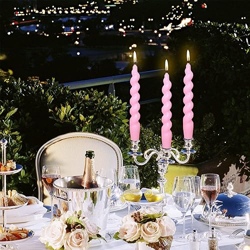 Miniatura 5 de Gedengni - Velas cónicas de vela color blanco y rosa, 4 velas para decoración de cena, regalo de inauguración de la casa