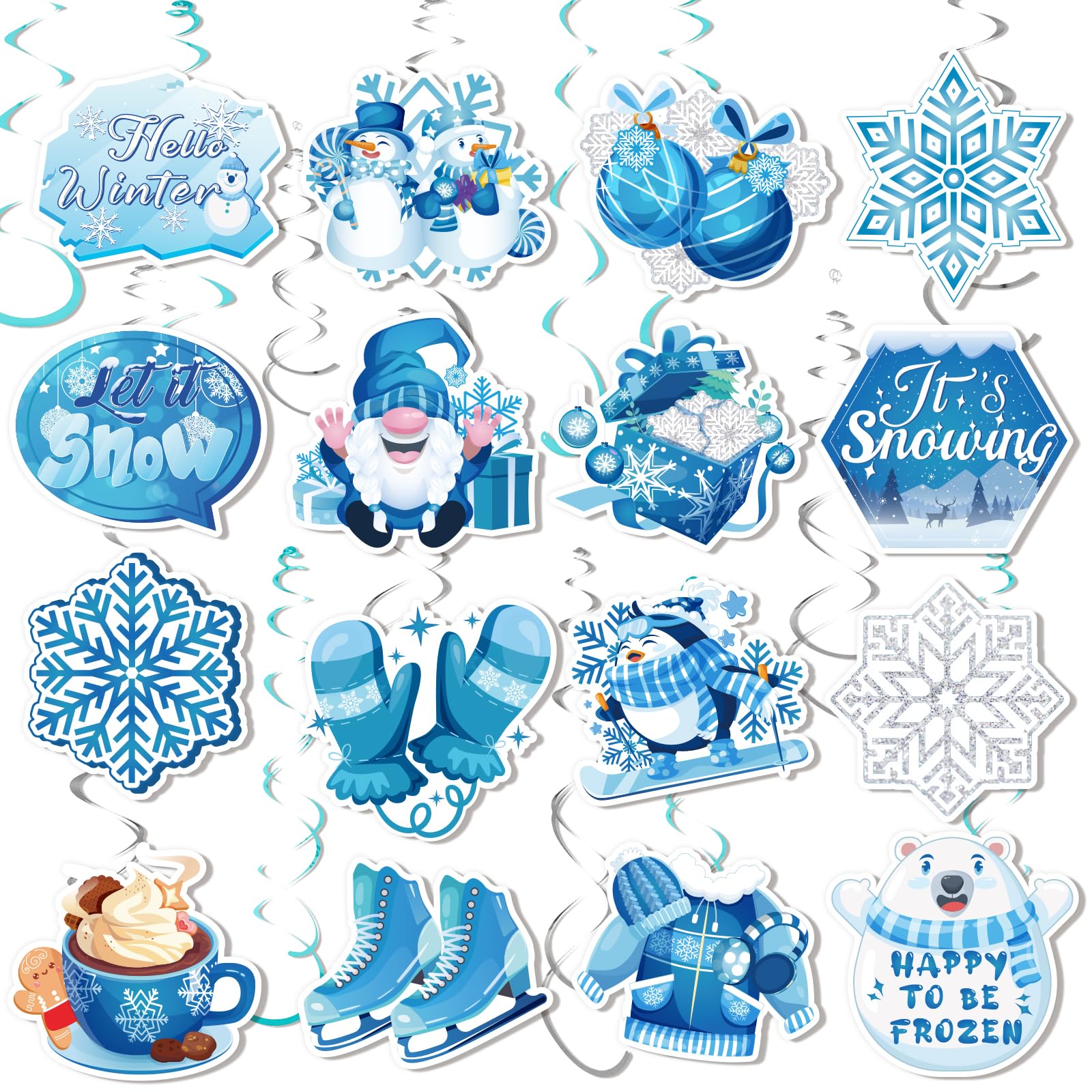 30pcs Winter Wonderland Party Decorations Hanging Swirls,Foil Ceiling Swirls Streams Decorations for Office Winter Snowflake Theme Party,It's Snowing Party Supplies