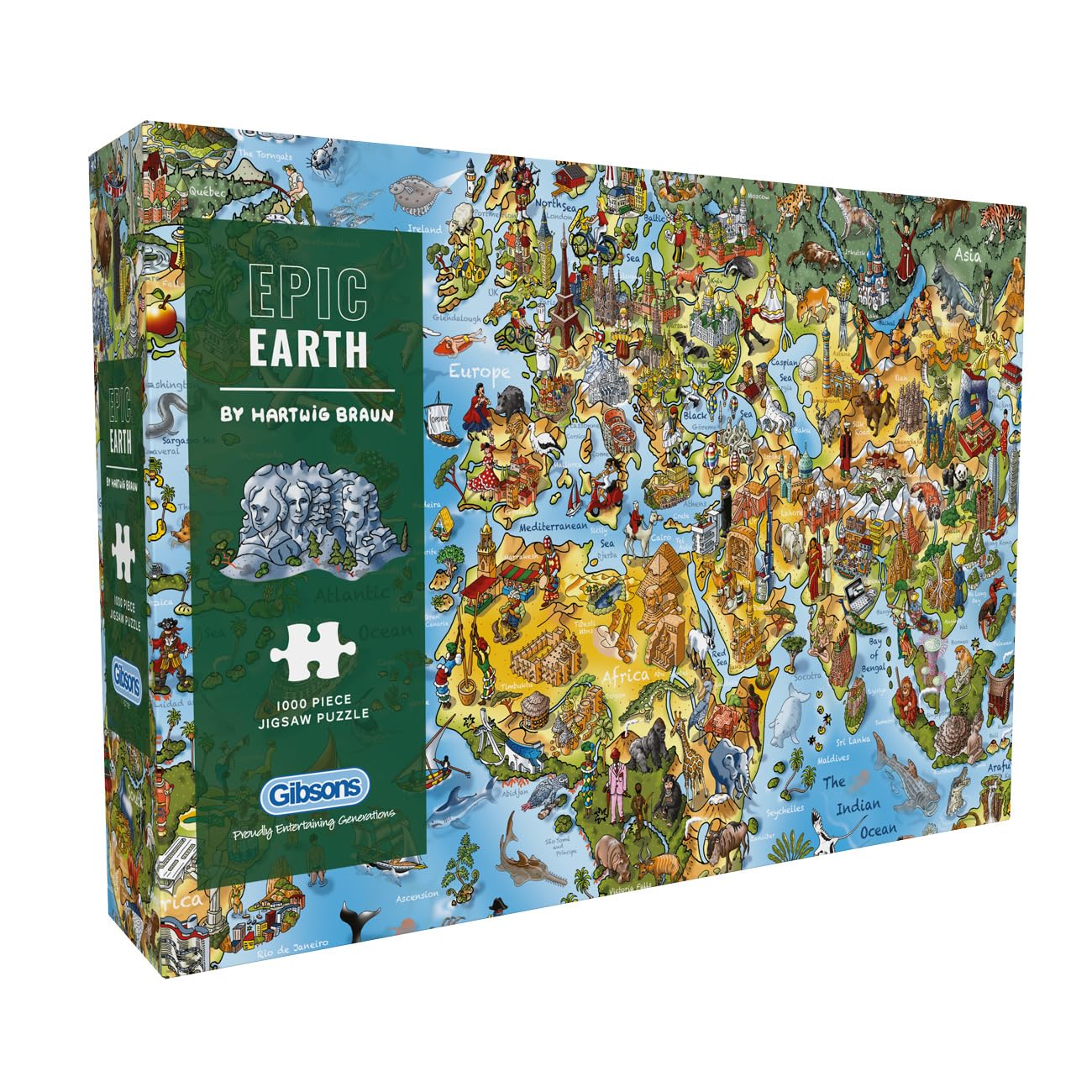 Gibsons Epic Earth 1000 Piece Jigsaw Puzzle for Adults – Illustrated World Map by Hartwig Braun – Challenging Educational Geography Puzzle – Premium Sustainable Gift for Map Lovers