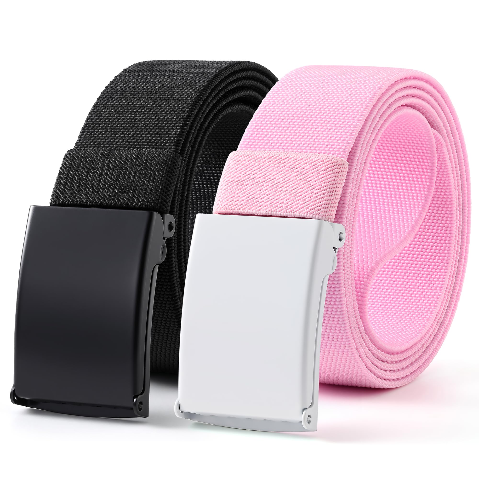 Mile High Life Stretch Canvas Belt for Men, Golf Casual Elastic Web Belt, Top Military Buckle, Adjustable Cut to Fit