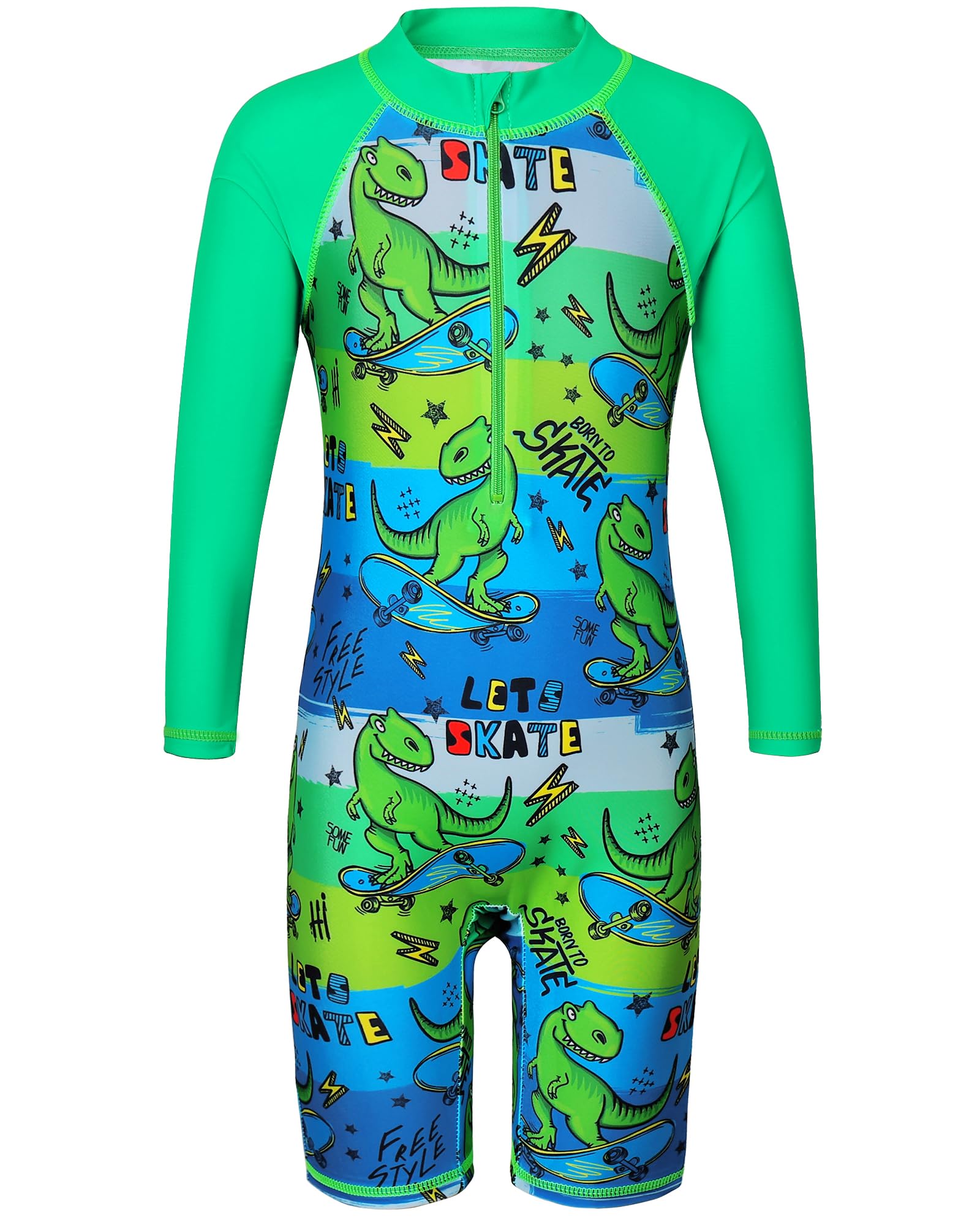 HUAANIUE Garçons Enfants Maillot de Bain 1 Pièce Anti-UV UPF 50+ Enfants Garçons Costume de Bain zippé à Manches Longues 2-14 Ans
