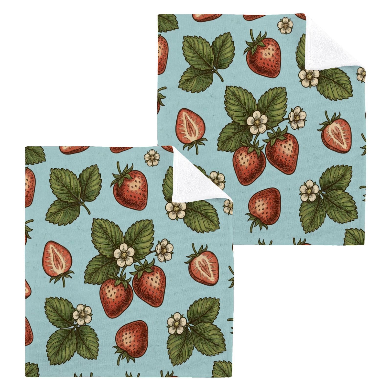 BOESI Strawberry Pattern 12x12in Cotton Washcloth,Face Towel