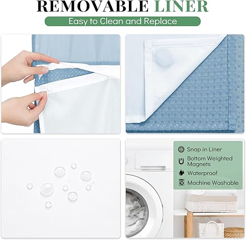 Vista 180 de Dynamene Cortina de ducha larga de tela negra – Cortinas de ducha de tela alta y resistente con textura de gofre, juego de cortina de baño de lujo