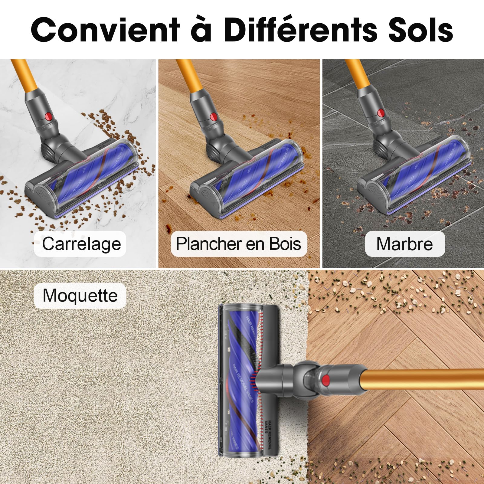 V12 Tête de Brosse pour Dyson V12 Detect Slim / V12 Origin Brosse électrique pour V12 / V9 Brosse Motorisée Motorhead Turbine Brosse de Rechange Pièces Détachées Nettoyage Tapis et Sols Durs