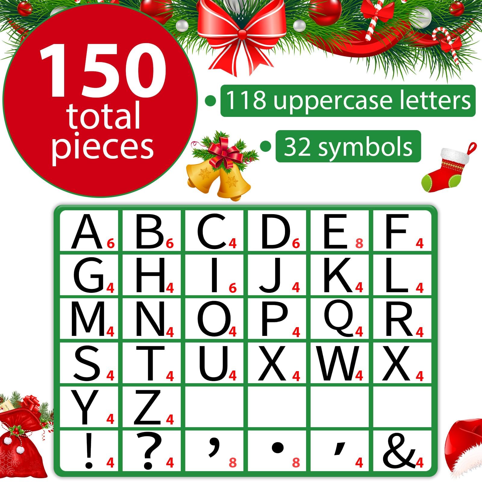 Qyeahkj 150 Stück große 15,2 cm Schrift Weihnachten Pinnwand Buchstaben für Klassenzimmer, rote und grüne Buchstaben Pinnwand Weihnachtsdekoration für Weihnachten, Zuhause, Schule, Klassenzimmer
