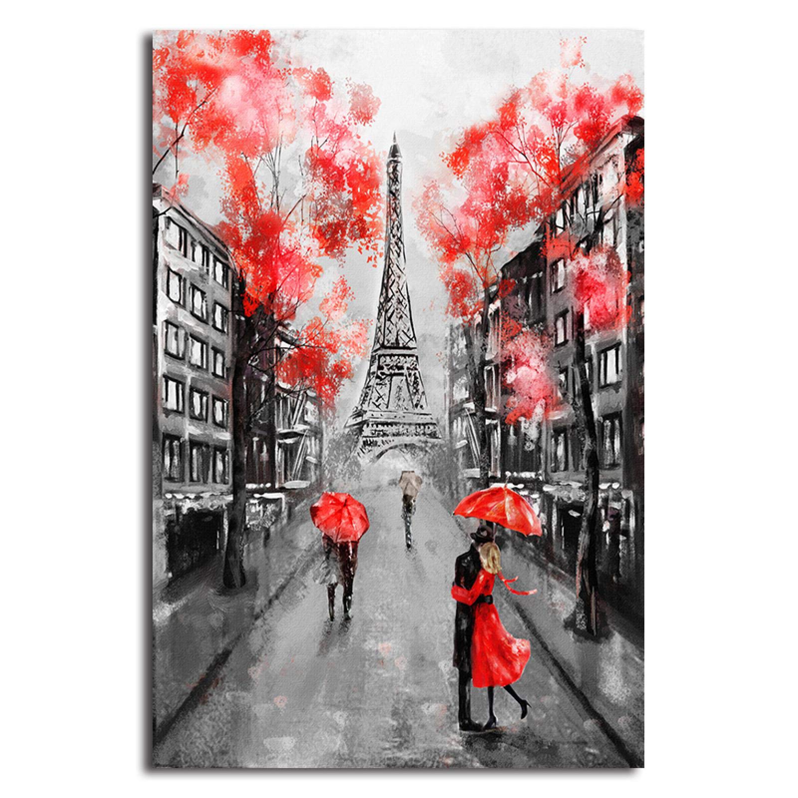 Decor MI – Quadro Su Tela Con Cornice, 3 Pannelli 30,5x40,6 Cm – Parigi, Torre Eiffel E Coppia Romantica