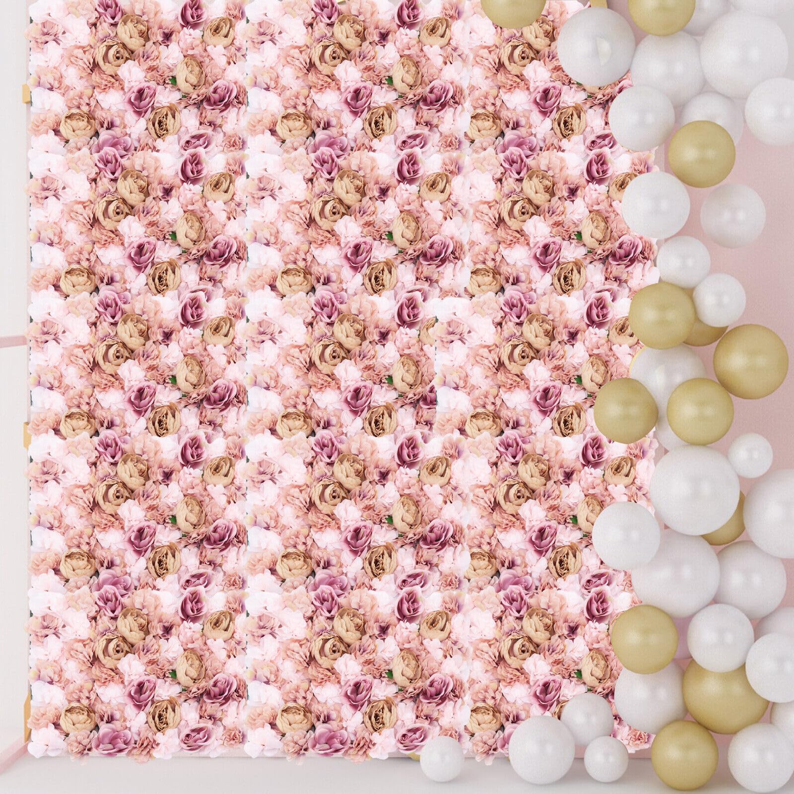 6 Stück Künstliche Blumenwand Rosenwand Panel DIY Hochzeit Hintergrund Künstliche Seidenstoff Herbstrosa Dekor Blumenwandpaneele für Hochzeit Party Tisch, 60x40 cm