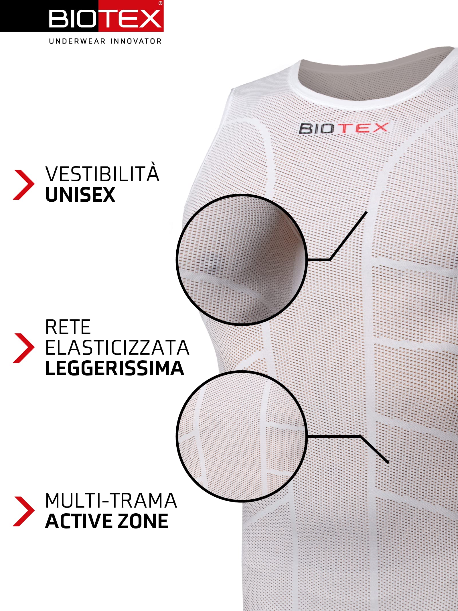 BIOTEX Canotta Rete Sun Traspirante Unisex per Ciclismo e Running, Intimo Tecnico Sportivo Ideale per L'Estate