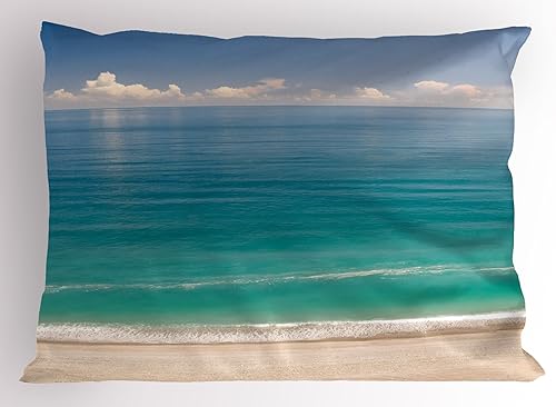 Ocean Funda de almohada por Ambesonne, ocio coastalline paisaje de playa con verdosa agua y azul cielo, decorativo impreso funda de almohada de