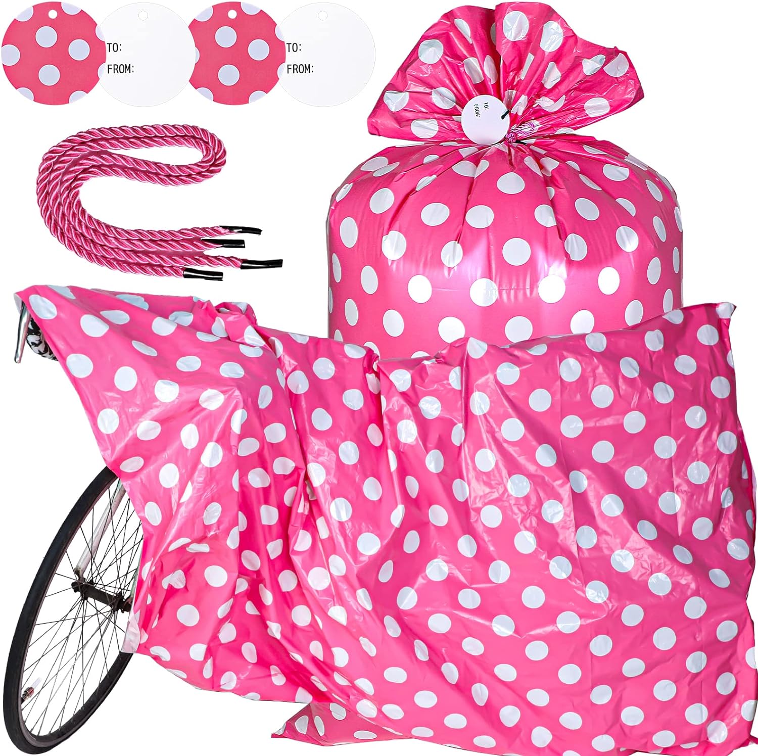 Sabary 2 Pcs 70 x 40 Inch Large Gift Bags Jumbo Huge Giant Gift Bags Plastic Thicken Oversized Bags for Treat, Goodies, Party, Gift Wrapping Supplies (Pink White Dots) : Health & Household