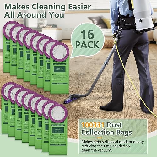 Miniatura 7 de Paquete de 16 bolsas de vacío 100331 de repuesto compatibles con aspiradora ProTeam de 10 cuartos de galón, para Coachvac, Super Coachvac, Megavac,