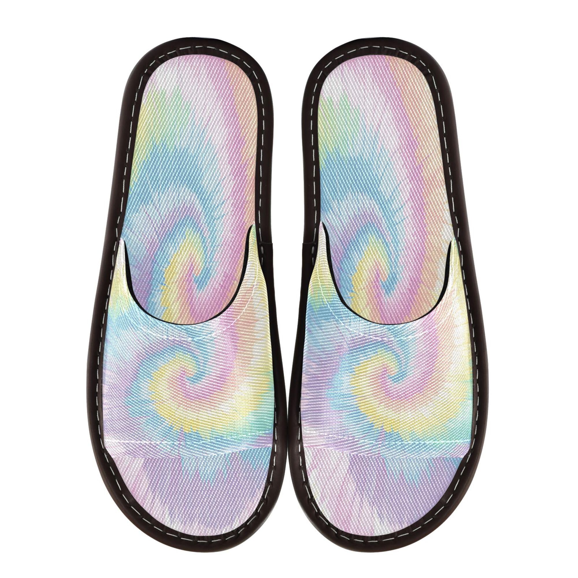 KLL Disposable Slippers Indoor Outdoor Portable Soft Slip on Home Shoes for Pool, Hotel, Travel 6.5-7 Aliceblue Tie-dye Background Rainbow Colors
