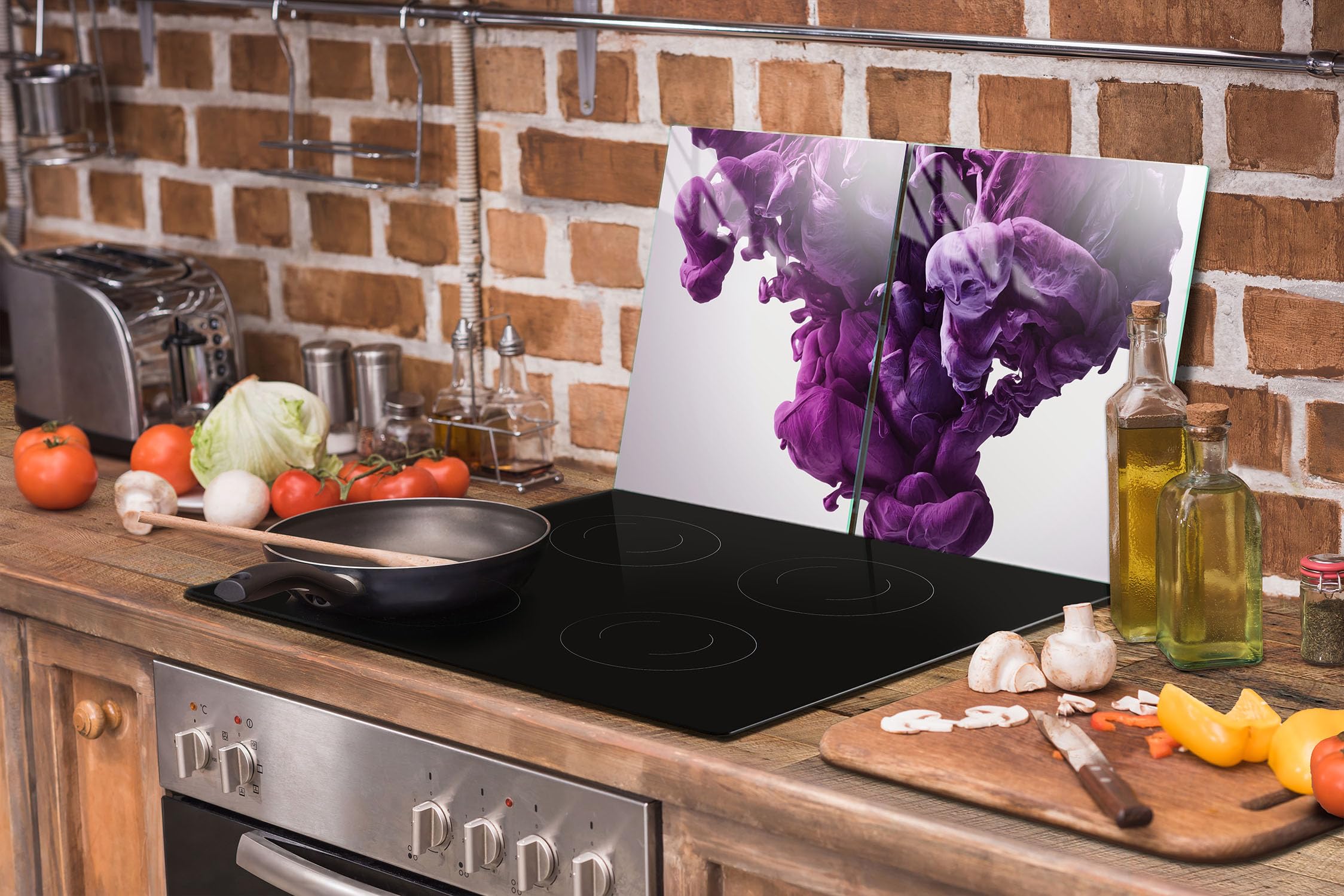 TMK ArtDeko Copri piano cottura induzione 45x52 cm copertura per piano cottura in vetroceramica 1 pezzi universale per piastre di cottura paraspruzzi tagliere in vetro temprato, animali zebrati