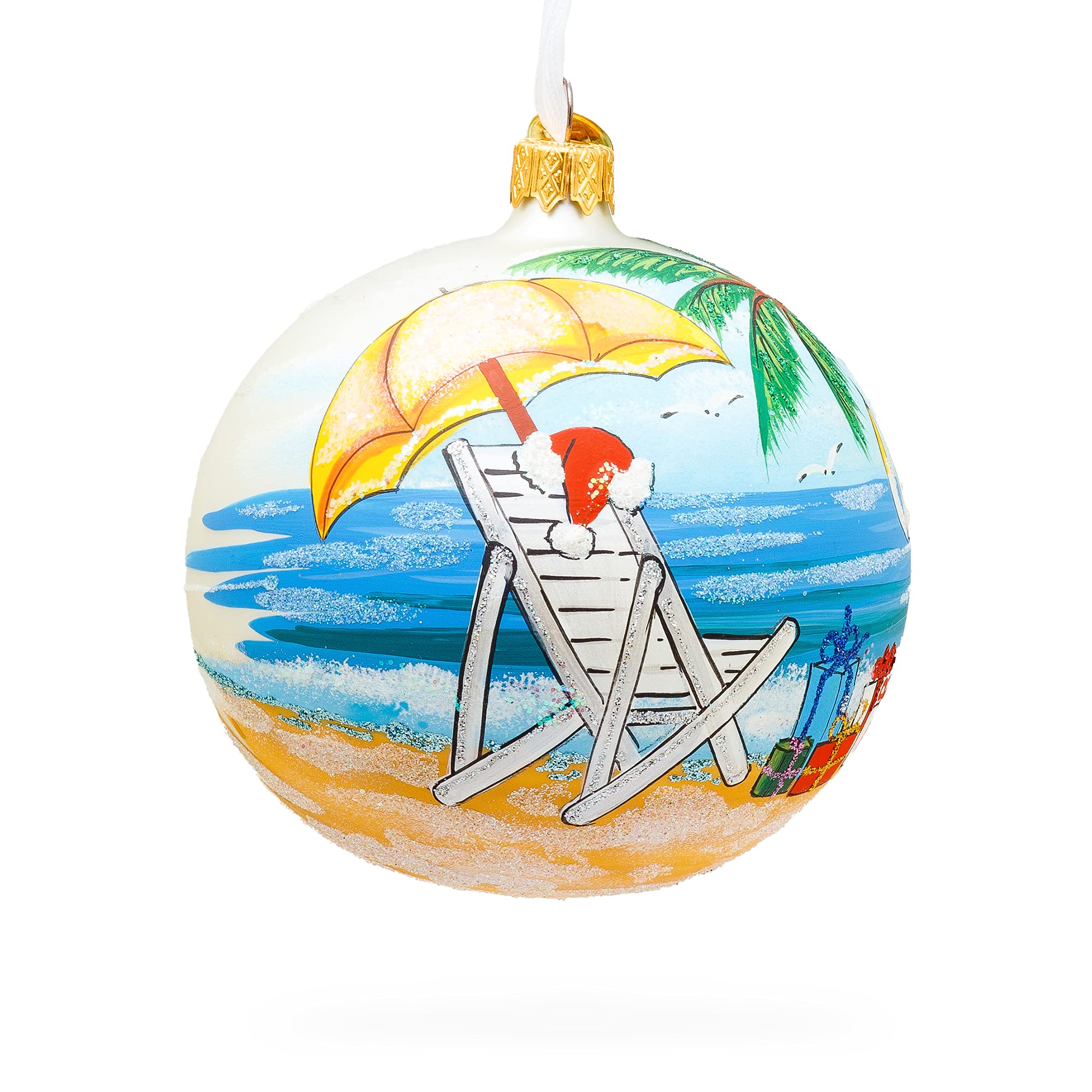 BestPysanky Boule de verre en forme de chapeau de Père Noël à la plage