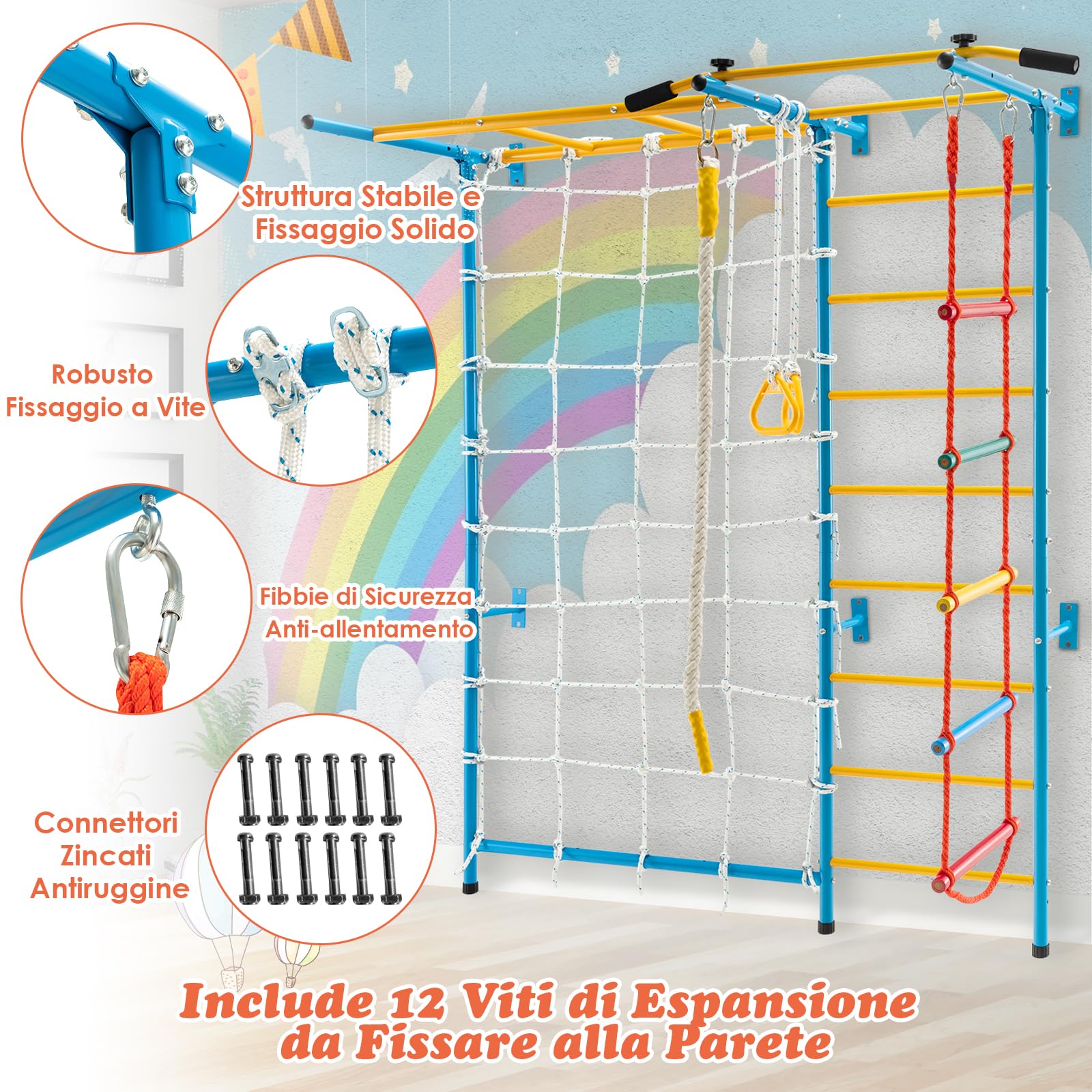 COSTWAY 7 in 1 Set da Arrampicata per Bambini in Acciaio