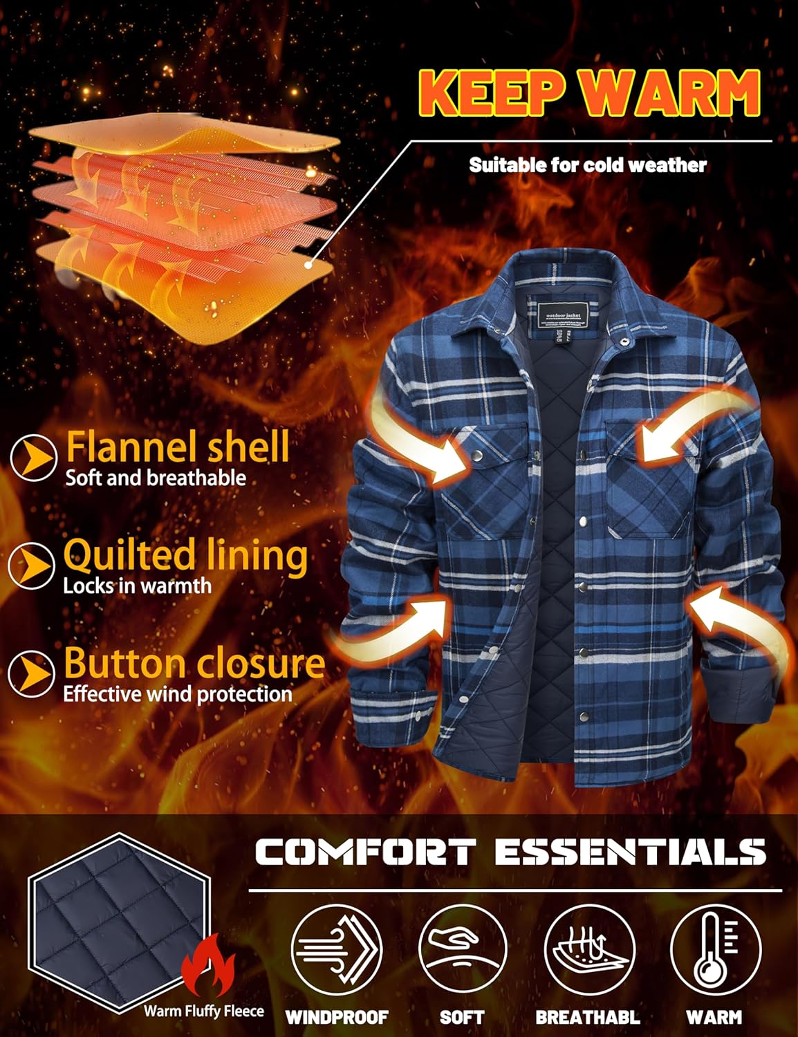 MAGNIVIT Mens Flannel Jacket Quilted Lined Thermal Winter Coat Button Down Plaid Jacket Insulated Flannel Shirts for Men - Image 4