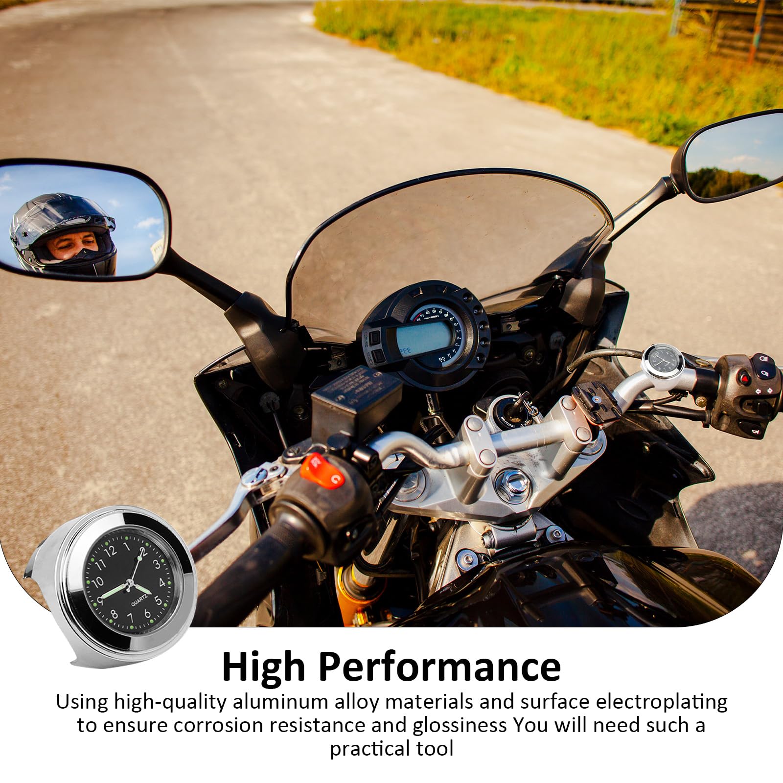HENGBIRD Horloge Argent et Alliage d'Aluminium pour Moto, Guidon Noir 22-25 Mm