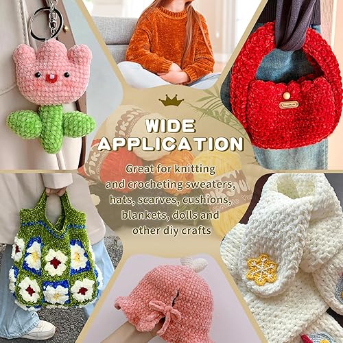 Miniatura 7 de Hilo de felpilla de ganchillo verde de 7 onzas, hilo grueso de felpilla con marcadores de costura, hilo de felpilla grueso para almohada, manta,