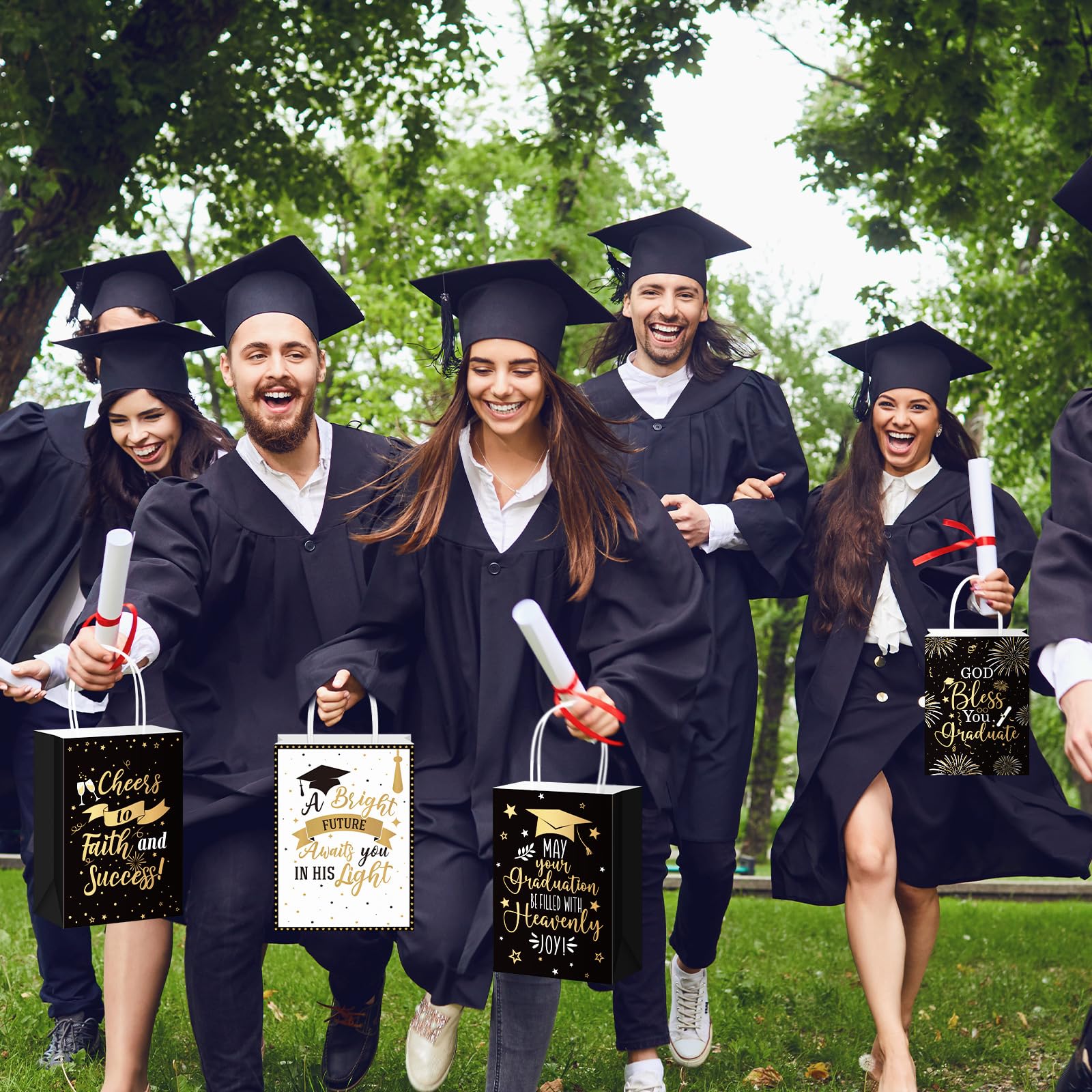 Humyoun 24 Pack Christian Graduation Gift Bags Class of 2026, Religious Graduation Favor Bags with Bible Verses, Black and Gold Paper Gift Box with Handles for Church College High School Party Favor