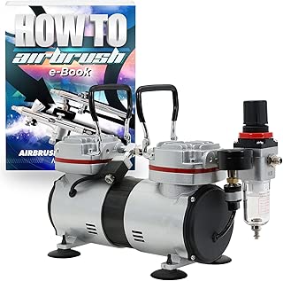 PointZero 1/3 HP Twin Piston Airbrush Compressor - Professional Quiet Tankless Oil-Less Air Pump - coolthings.us