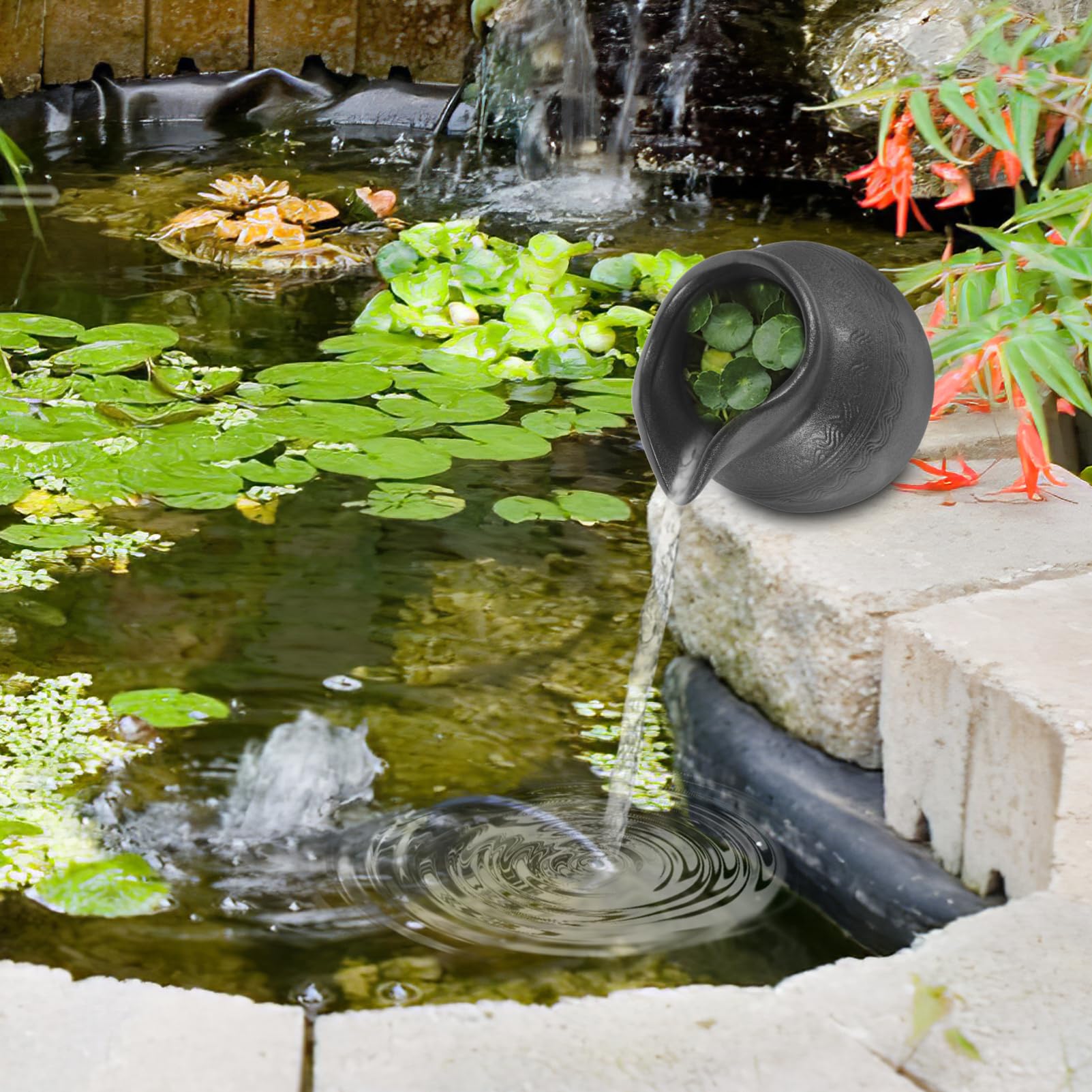 Gatuida Vaso Fontana da Giardino Decorativa in Ceramica Nera Fontane da Giardino Solari Sistema di Circolazione Efficiente per Outdoor