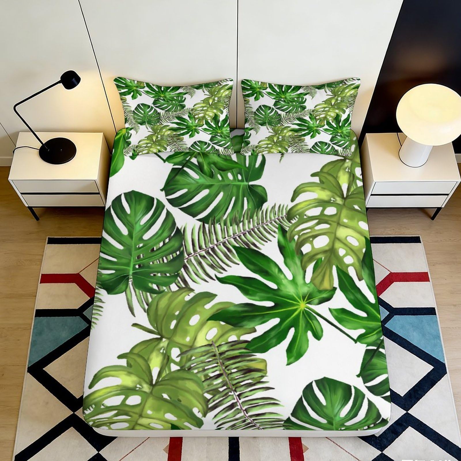 Pnayamiorkfel Style-8 3D Printed Tropical Monstera Leaf Fitted Sheet Microfiber Soft Breathable Palm Bed Cover For Bedroom Dorm Decor 90X200x25cm