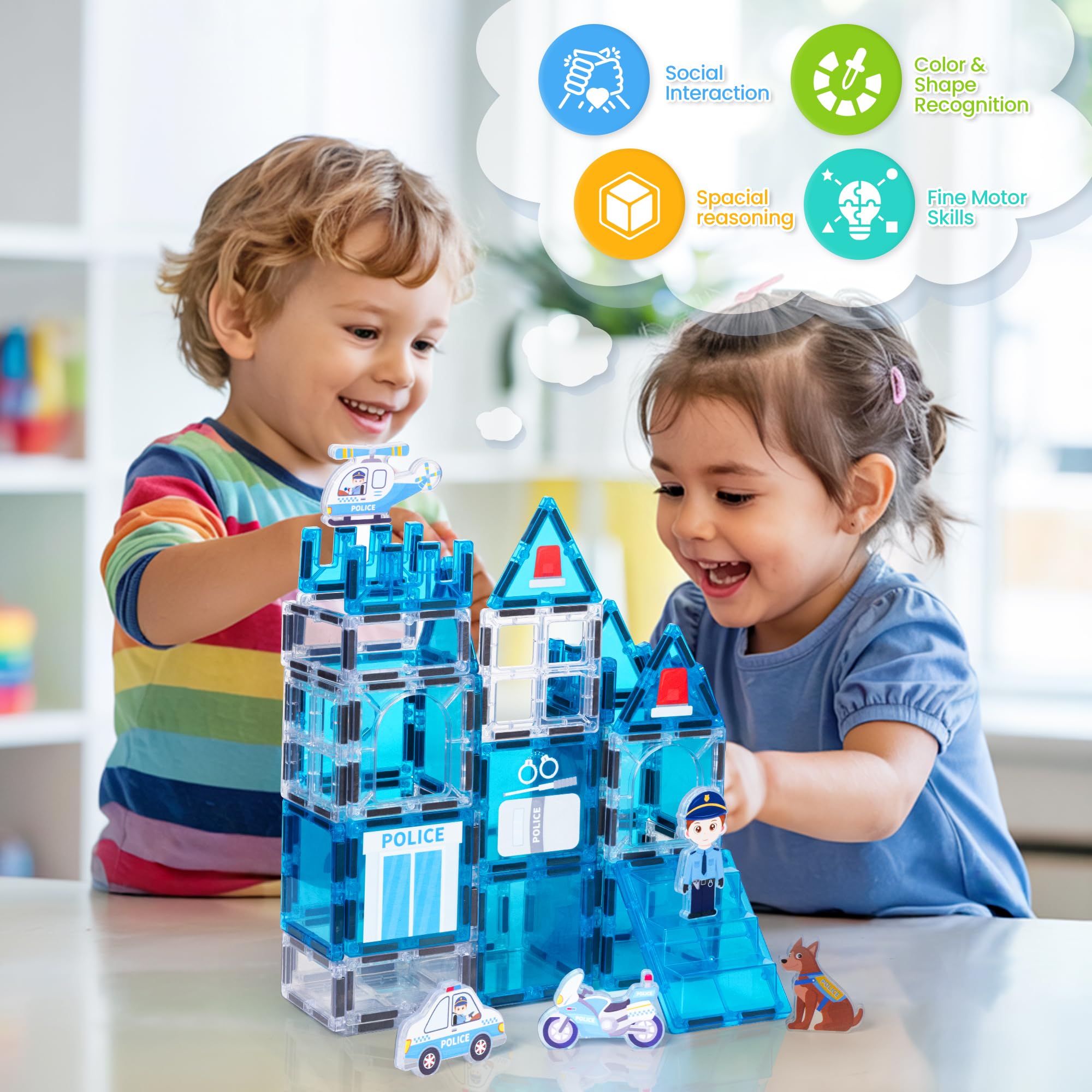 cossy 42 PCS Magnetic Tiles, 3D Police Magnetic Building Blocks Set - Image 2